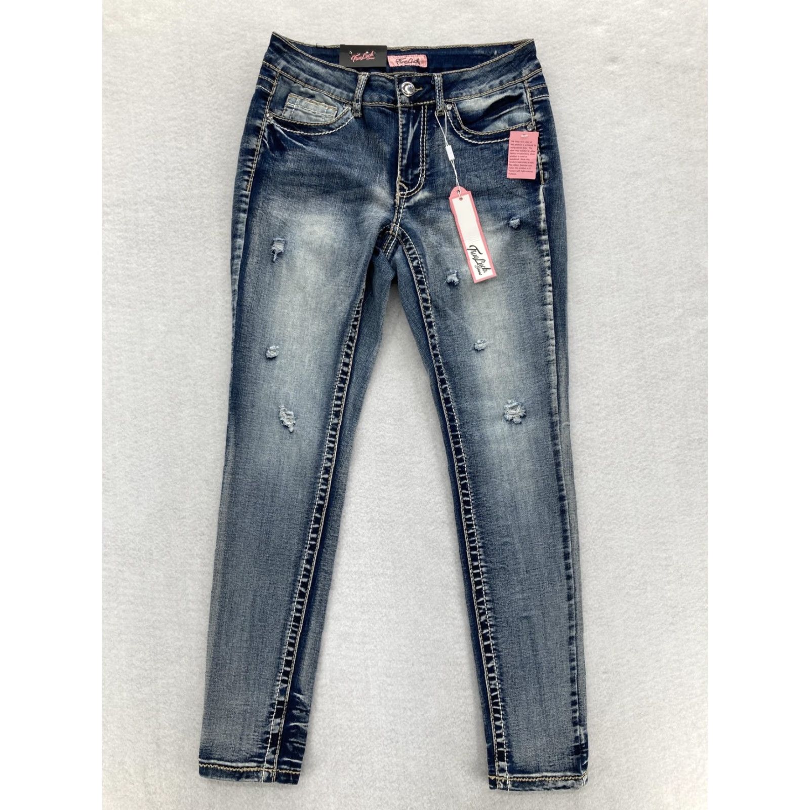Vintage True Luck Jeans Jeans Women 8 Blue Skinny Mid Rise Distressed Rhinestone Stretch Womens Size 30" / US 8 / IT 44 - 2 Thumbnail
