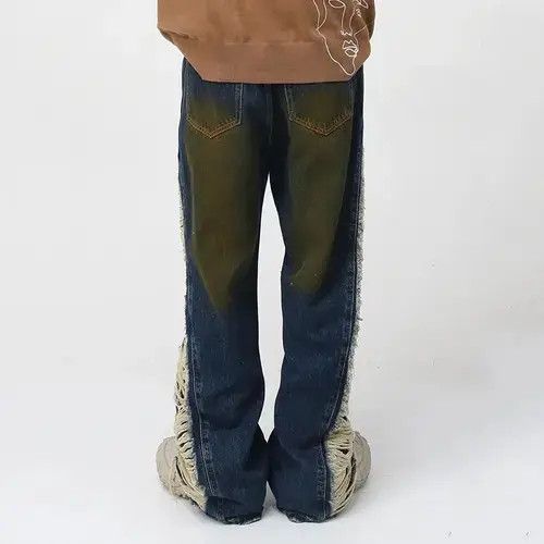 Retro punk distressed denim jeans pants