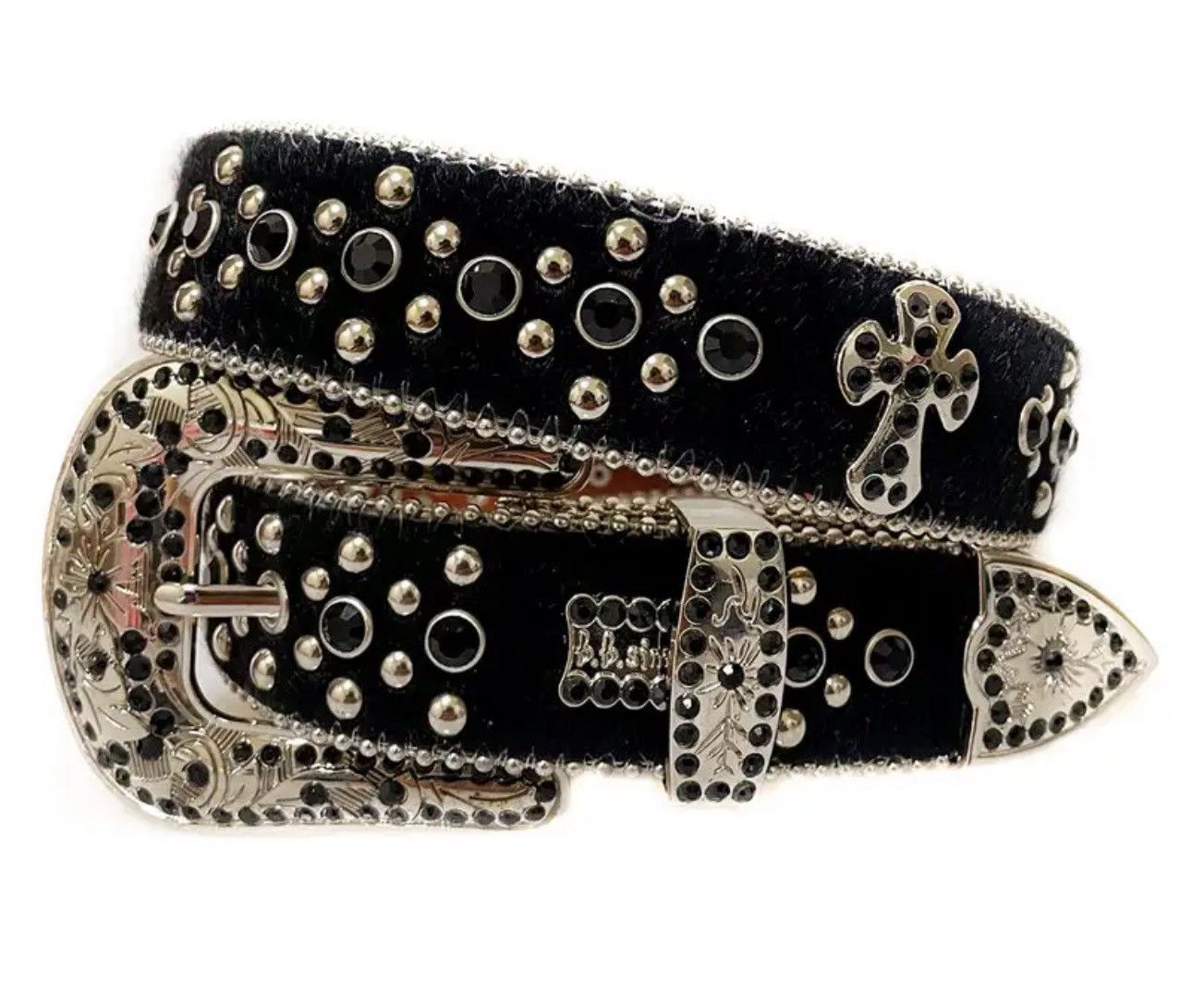 image of Luxury Strap Diamond Belt Split Leather Belt in Black, Men's
