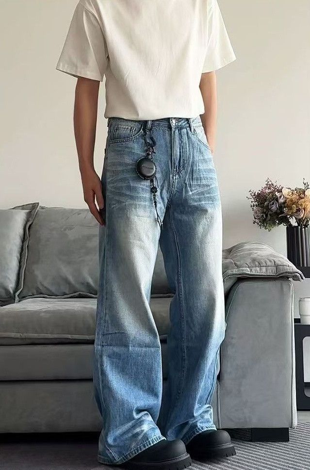 Japanese Brand × Jean American washed vintage light blue straight distressed jeans Size US 32 / EU 48 - 2 Thumbnail
