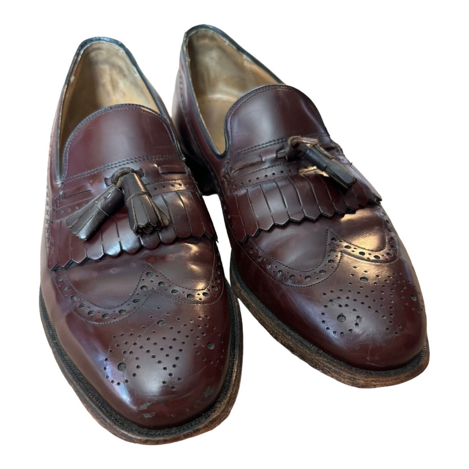 Johnston Murphy Le Burgundy Leather Wingtip Shoes 10 in Black, Men's
