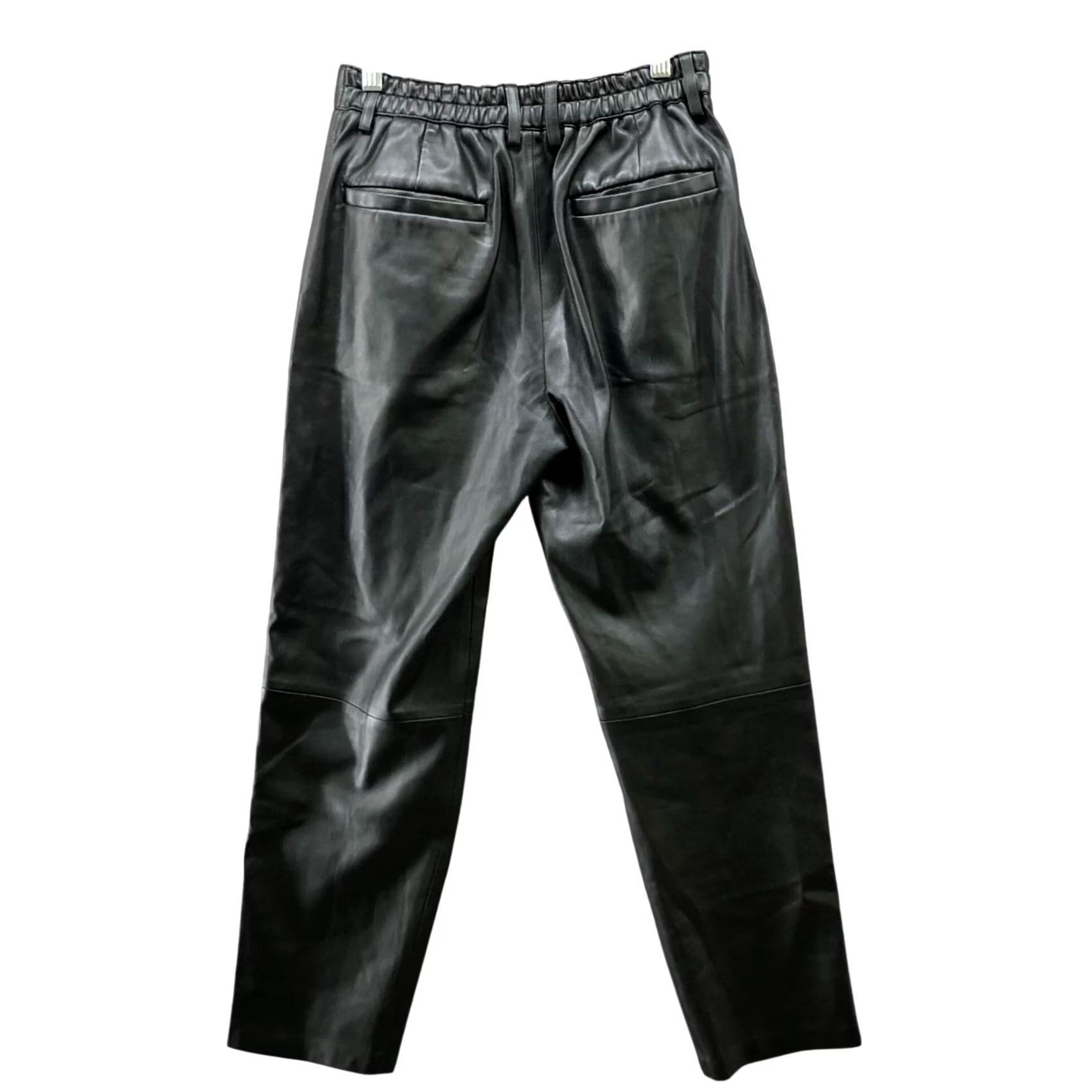 Zara Zara Womens S Black Faux Leather Pleated Front Pants Tapered Leg High Rise Pants Size 28" / US 6 / IT 42 - 2 Thumbnail