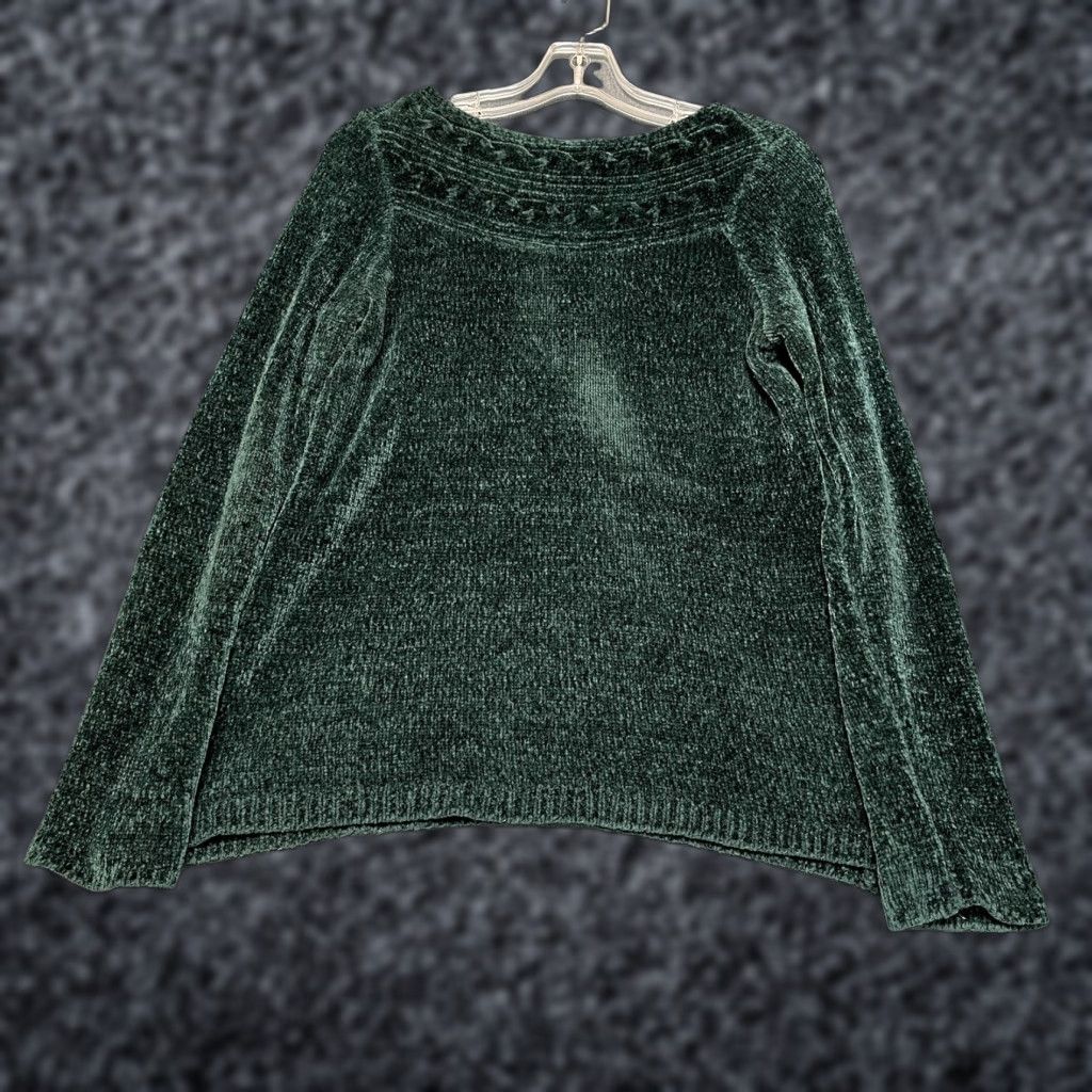 Croft & Barrow Womens Croft & Barrow Sweater Boatneck Green Chenille Small Fluffy Highland Long Sleeve Pullover Casual Knit Stylish Fall Winter Regular Size S / US 4 / IT 40 - 1 Thumbnail
