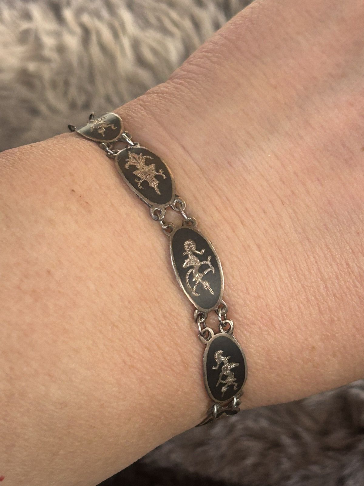 Vintage Antique Siam sterling silver nielloware panel bracelet Size ONE SIZE - 1 Thumbnail