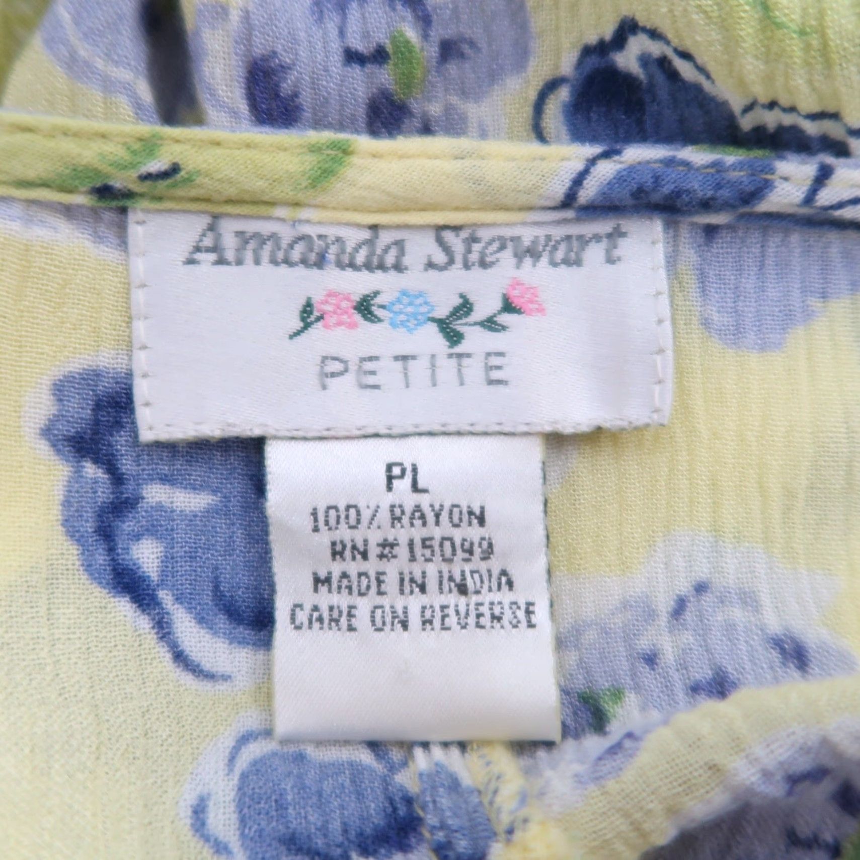 Vintage VINTAGE Amanda Stewart Dress Midi Floral Yellow Blue Short Sleeve Petite L Womens 90s Bohemian Sundress Size L / US 10 / IT 46 - 5 Thumbnail