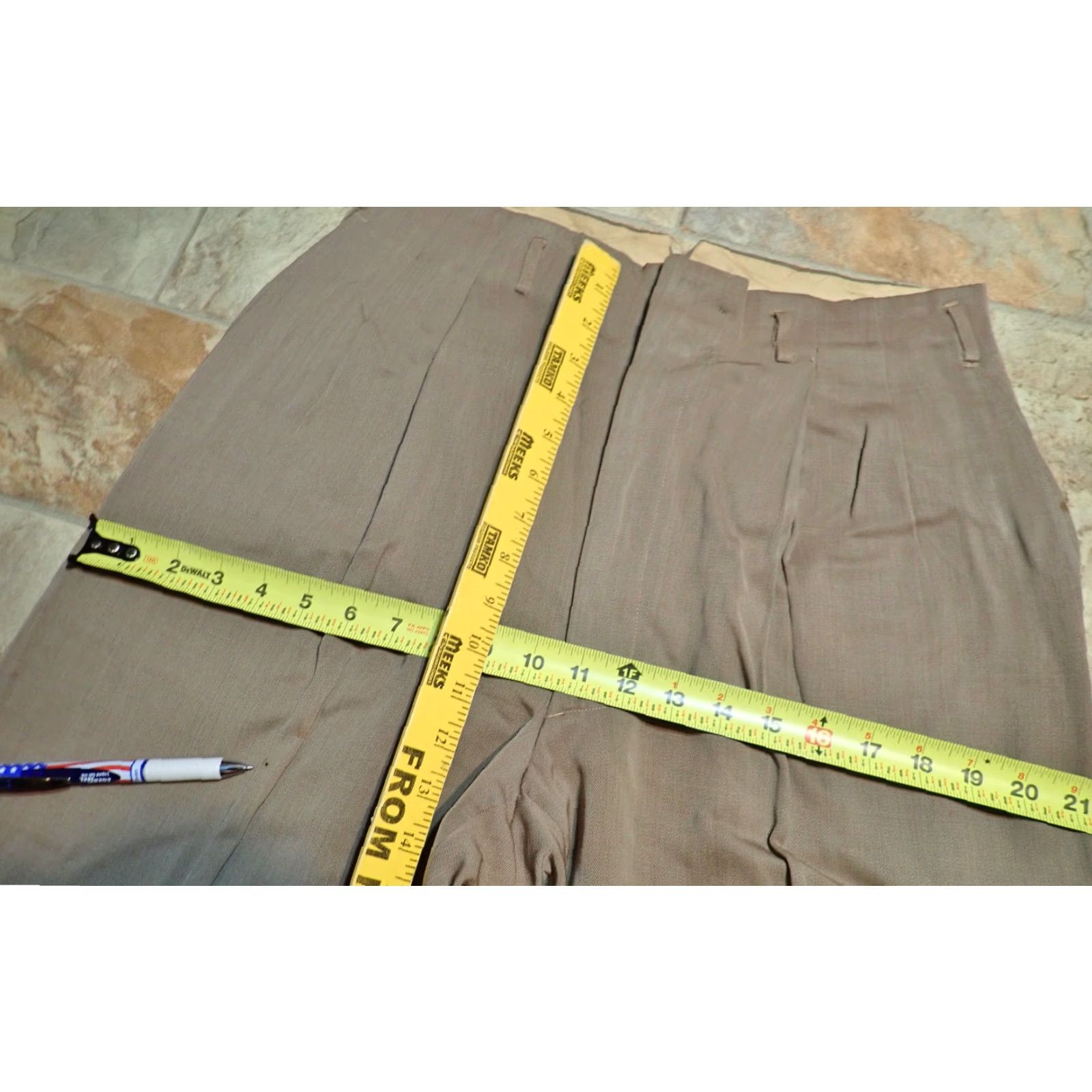 Vintage VINTAGE Tailored by Fretz Wool Gabardine Trousers 31x30 True 1950s 1950s Distressed Brown Rockabilly Pleated Cuffed Adults Mens Size US 31 - 7 Thumbnail