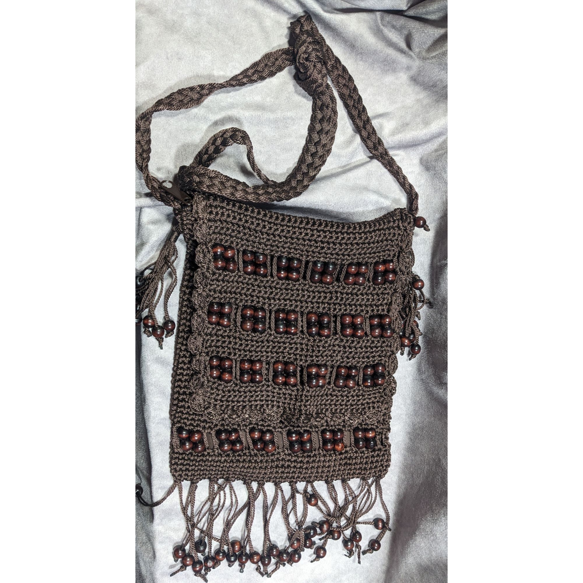 Other Chateau Boho Brown Crochet Beaded Crossbody Bag With Fringe Size ONE SIZE - 6 Thumbnail