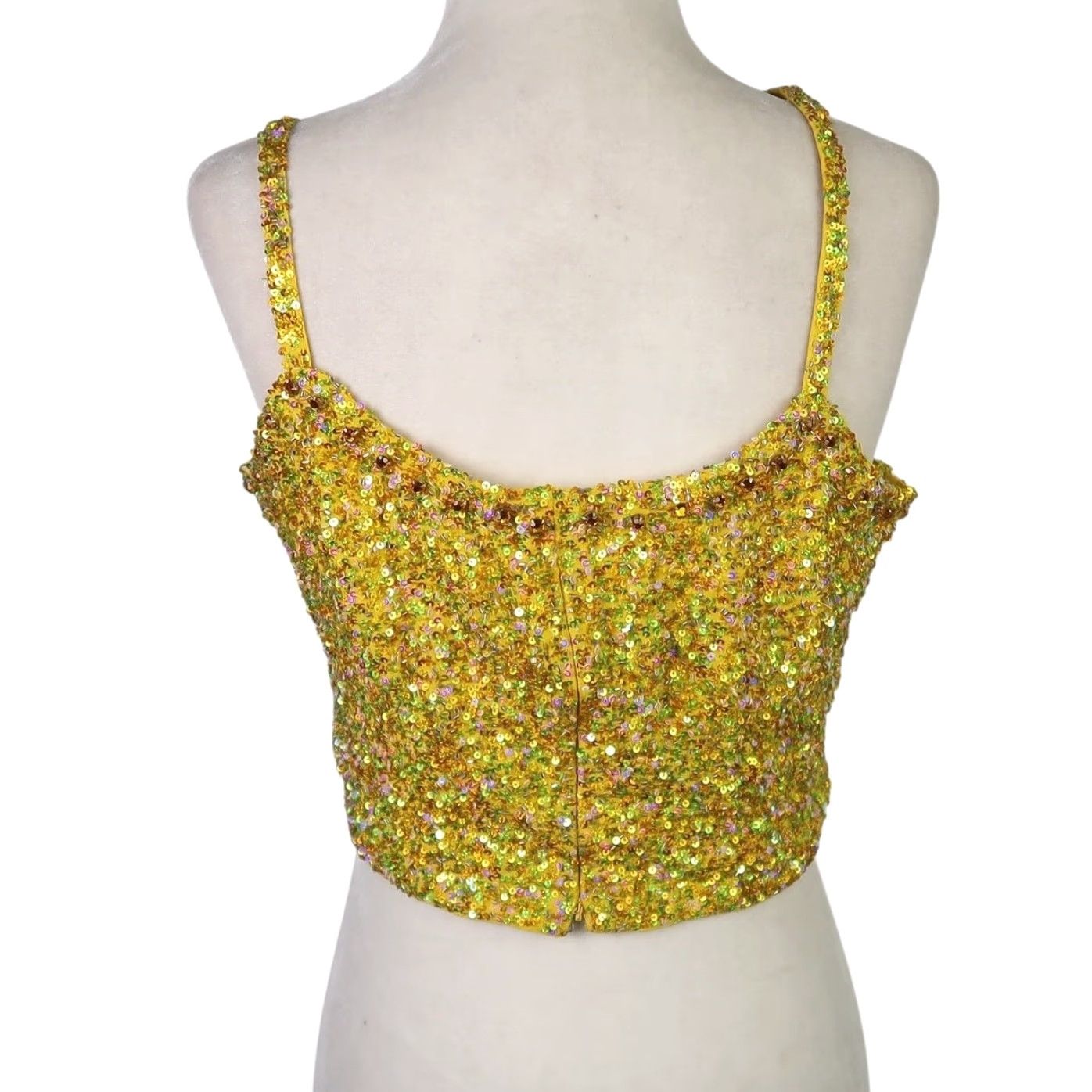 Vintage VINTAGE 90s Yellow Sequin Beaded Shimmering Cami Crop Top S Tank Sleeveless Zip Party/Cocktail Formal Womens Boys Girls? Size S / US 4 / IT 40 - 4 Thumbnail