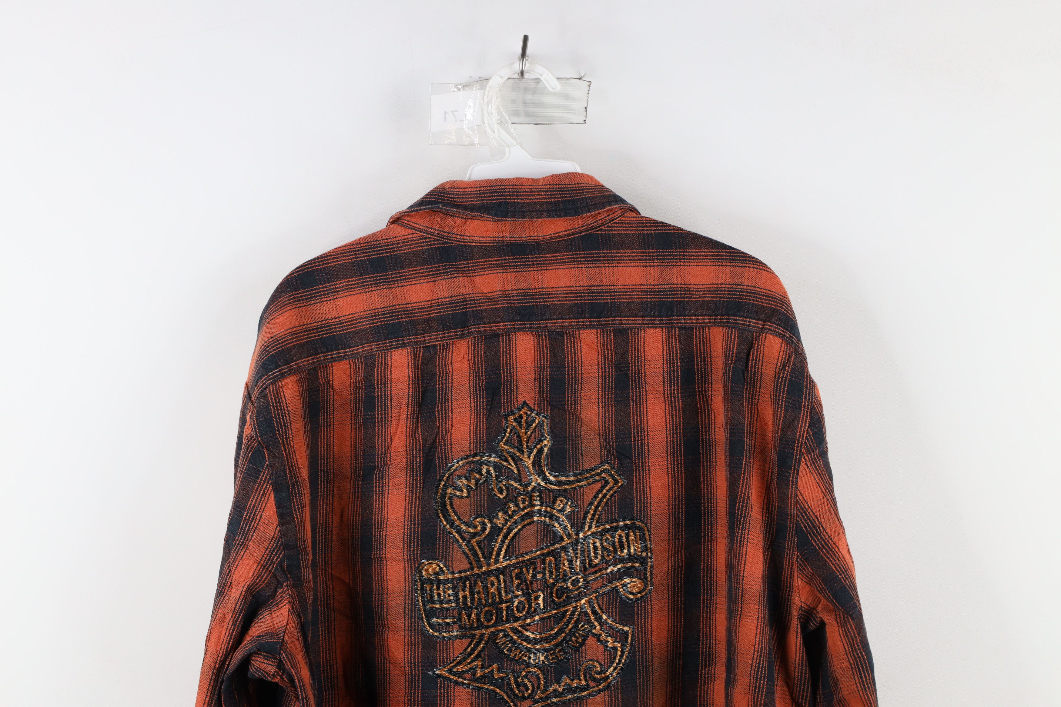 Harley Davidson × Vintage Vintage Harley Davidson Out Collared Flannel Button Shirt Size US XL / EU 56 / 4 - 10 Thumbnail
