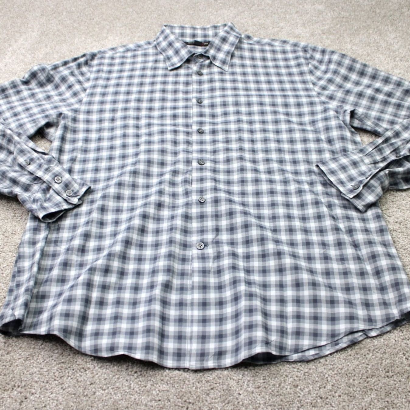 John Varvatos John Varvatos Shirt Men XL Gray Plaid Button-Down Collared 100% Cotton L/S Regular Size US XL / EU 56 / 4 - 3 Thumbnail
