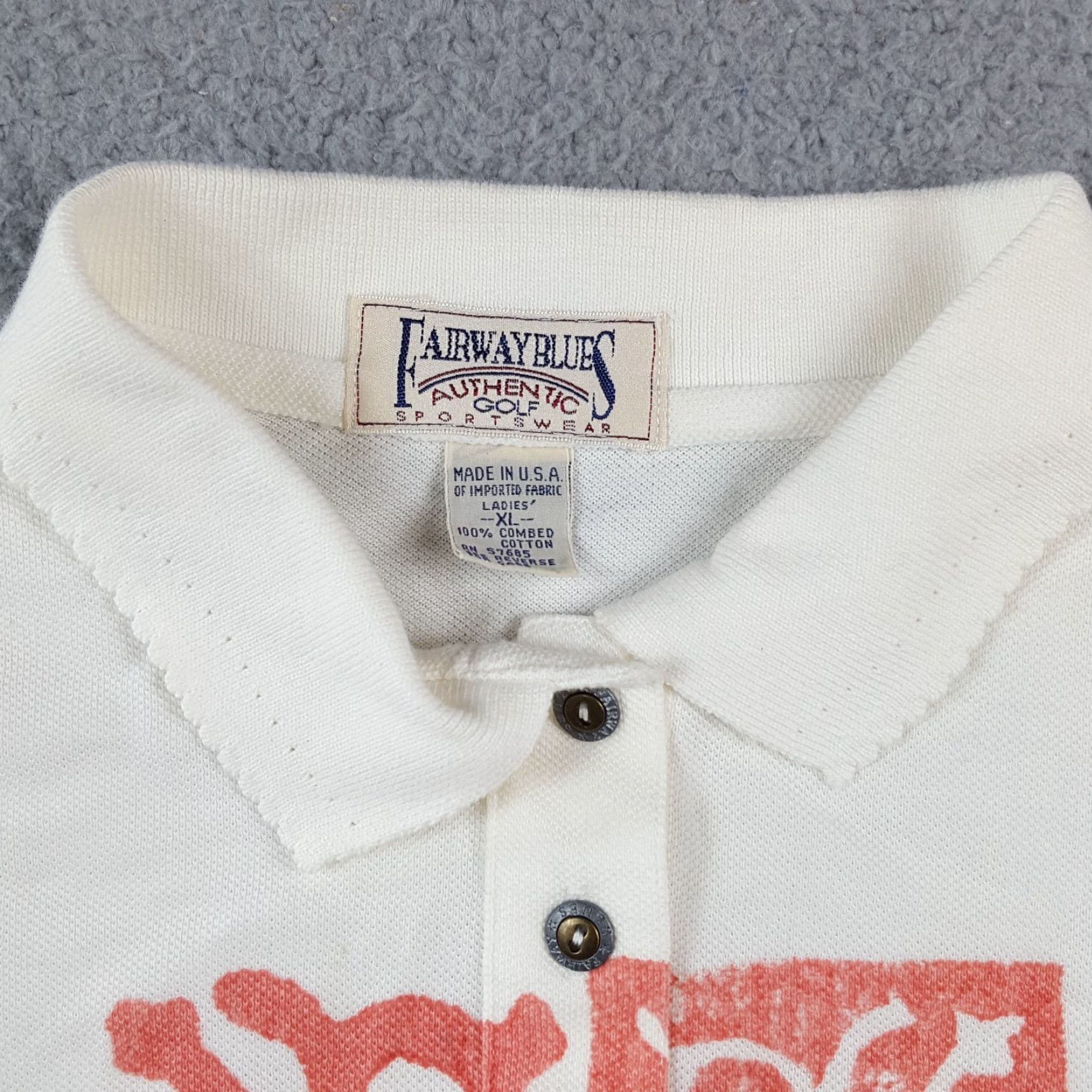 Vintage VINTAGE Fairway Blues Polo Shirt Coral Pattern Women's XL White Collared Golf Polo Shirt Size XL / US 12-14 / IT 48-50 - 3 Thumbnail