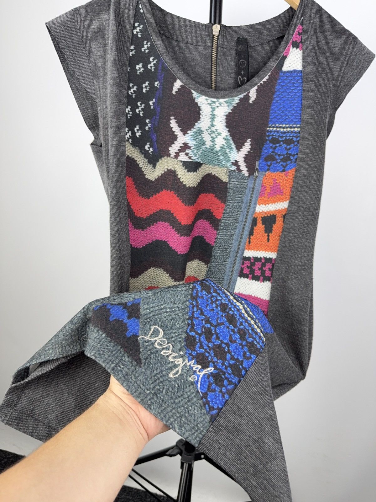 Desigual Desigual Patchwork Knit Dress Charcoal Gray Multicolor L Size L / US 10 / IT 46 - 5 Thumbnail
