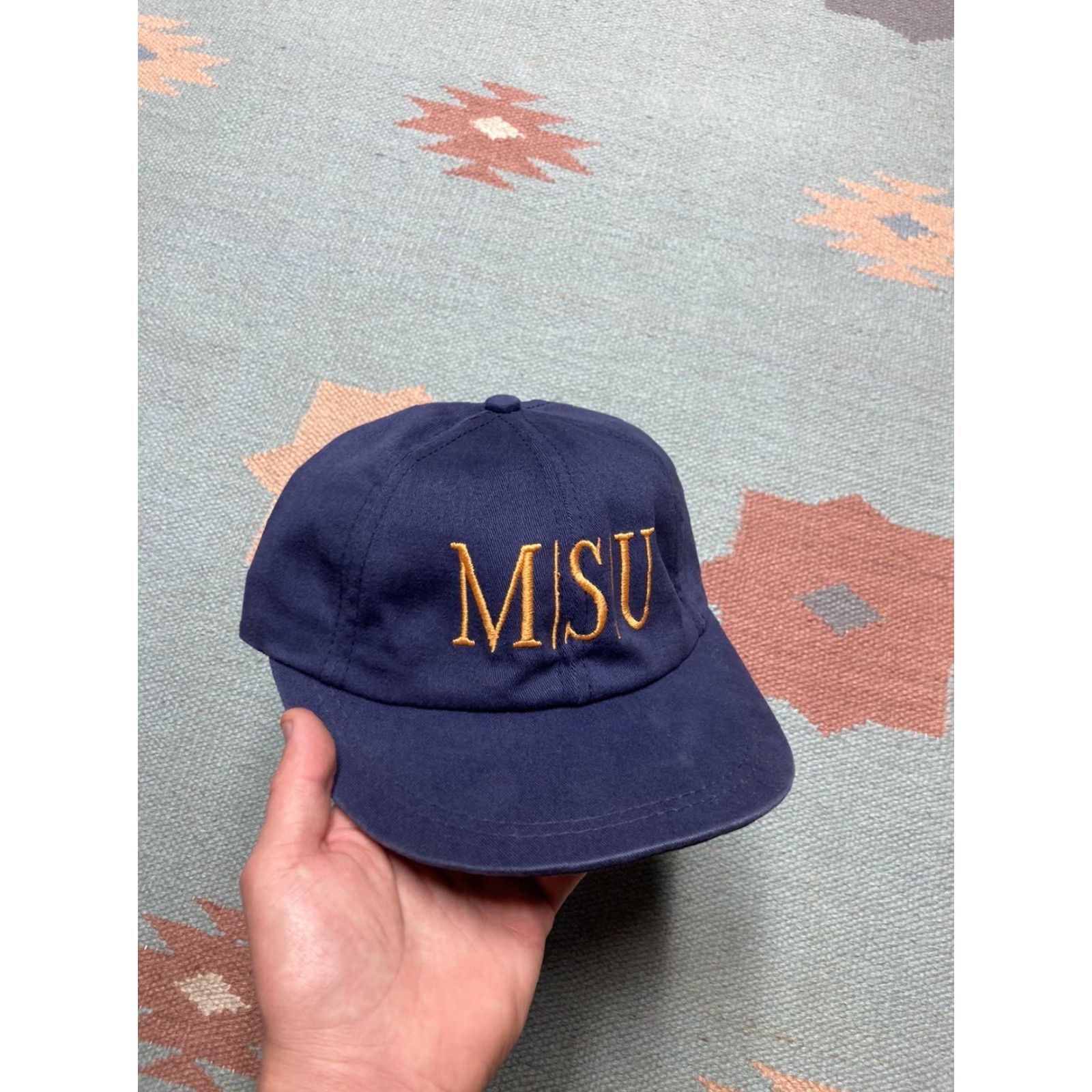 Vintage VINTAGE Collegiate strapback hat cap MSU Michigan state university college bar navy blue Men Adjustable Blue University Strapback Mens Size ONE SIZE - 2 Thumbnail