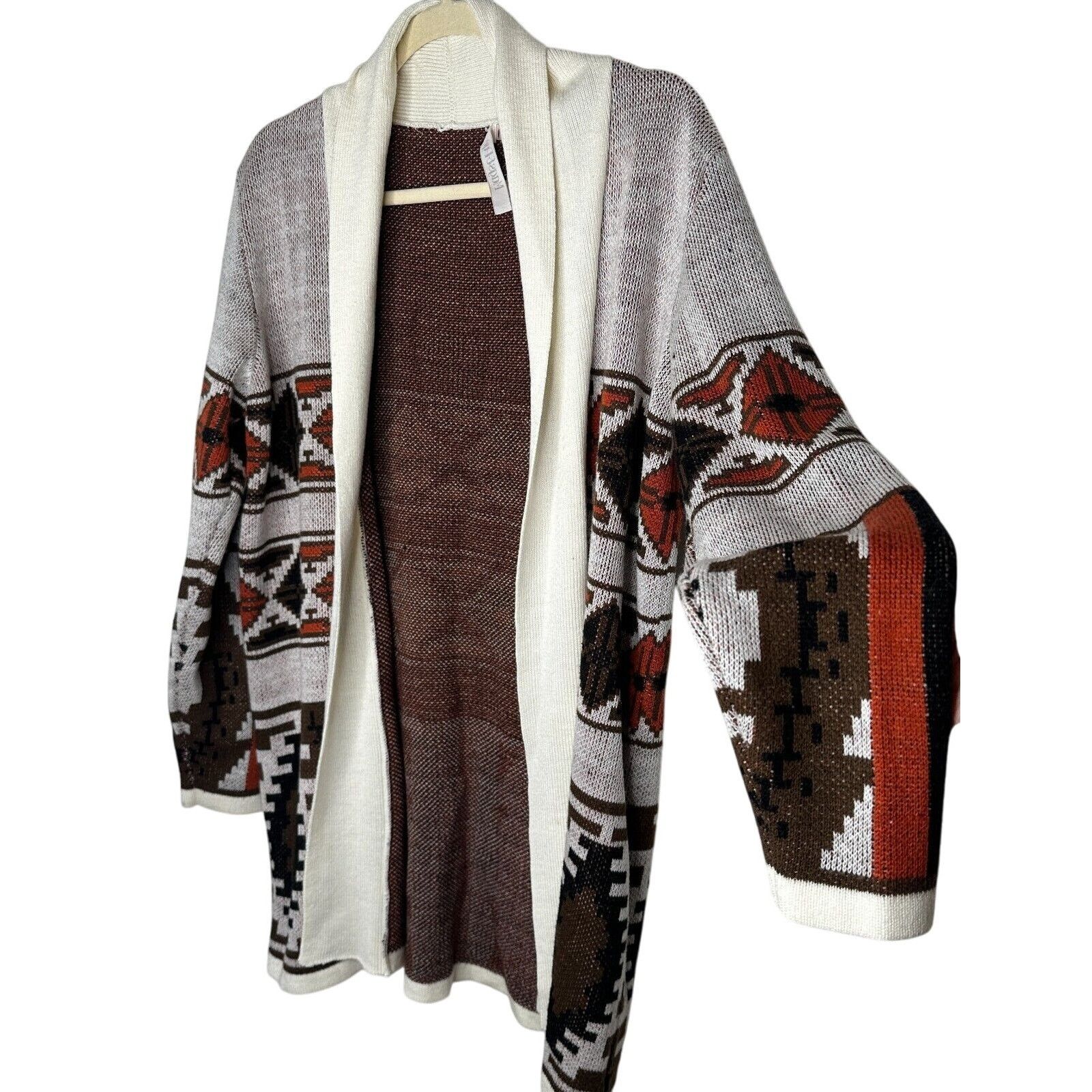 Other Mags & Pye Cream Brown Rust Native Aztec Longline Cardigan M Size M / US 6-8 / IT 42-44 - 1 Thumbnail