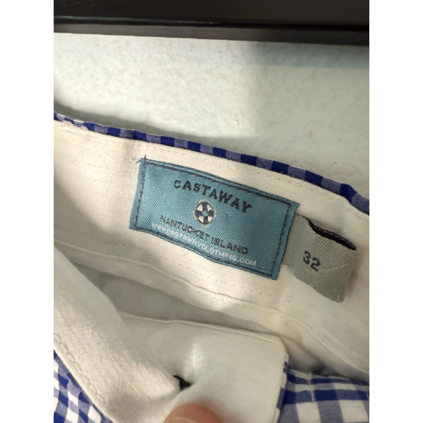 Vintage Castaway Mens Shorts 32 Waist Blue White Plaid Gingham Knit Cotton Flat Front Pocket Chino Casual Travel Golf - Regular fits Spring Summer Fall Mens Size US 32 / EU 48 - 3 Thumbnail