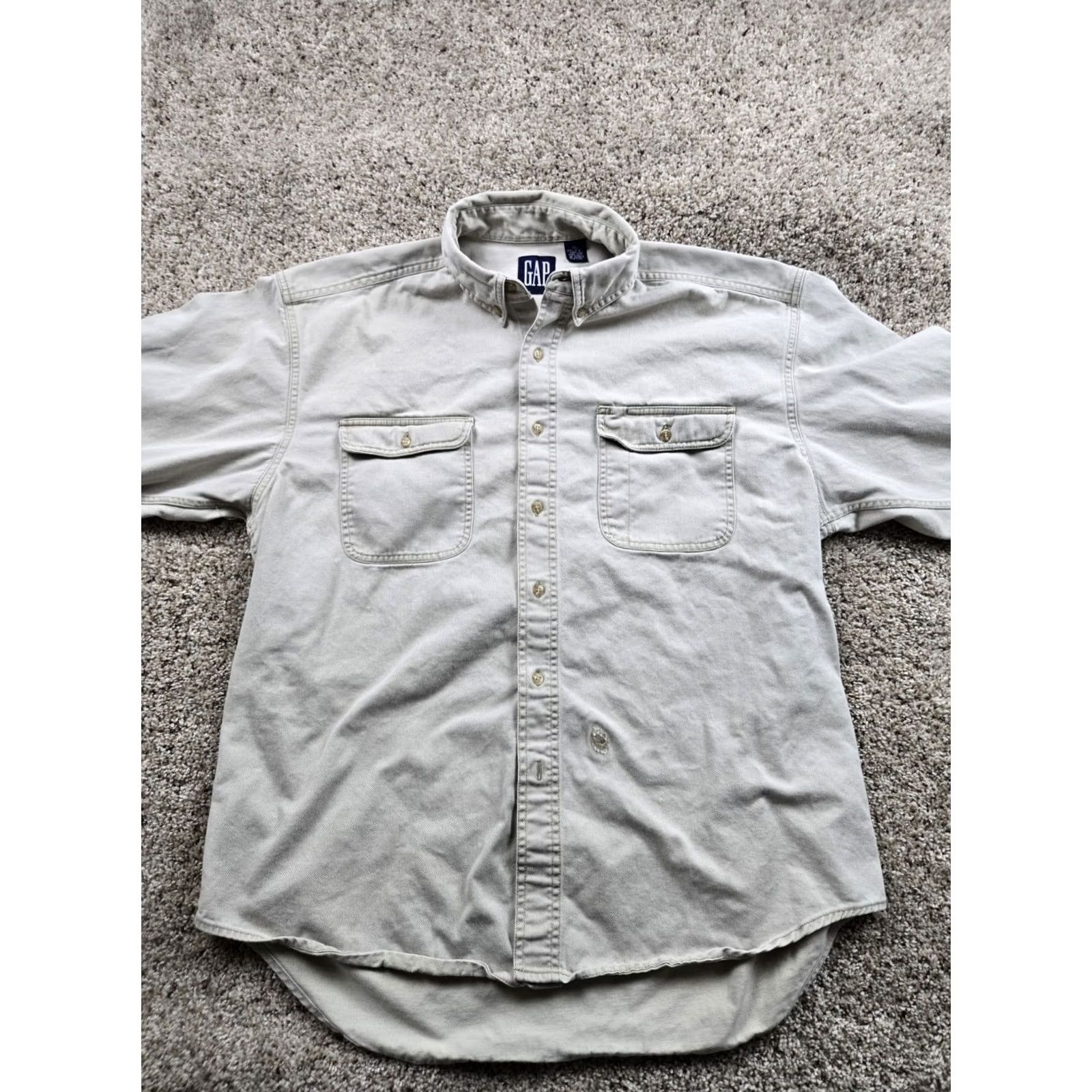 Gap VINTAGE Gap Shirt XL Beige Twill Long Sleeve Button Up Pocket Heavyweight 90s Mens Size US XL / EU 56 / 4 - 4 Thumbnail