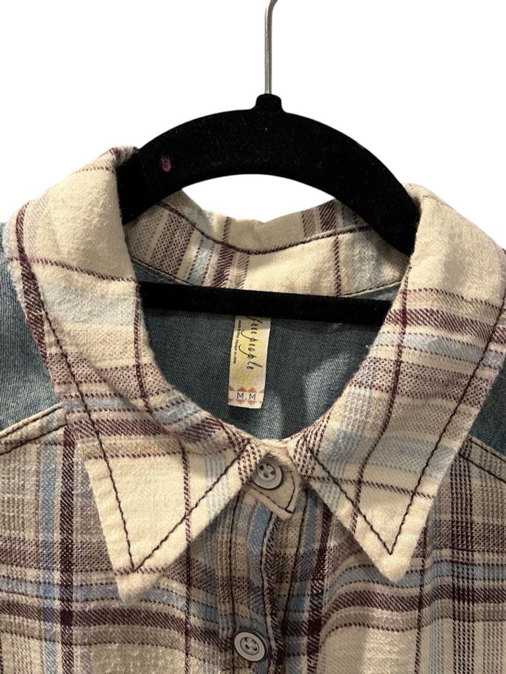 Free People Free People Plaid Flannel Denim Button Up Shirt Size M Size M / US 6-8 / IT 42-44 - 2 Thumbnail