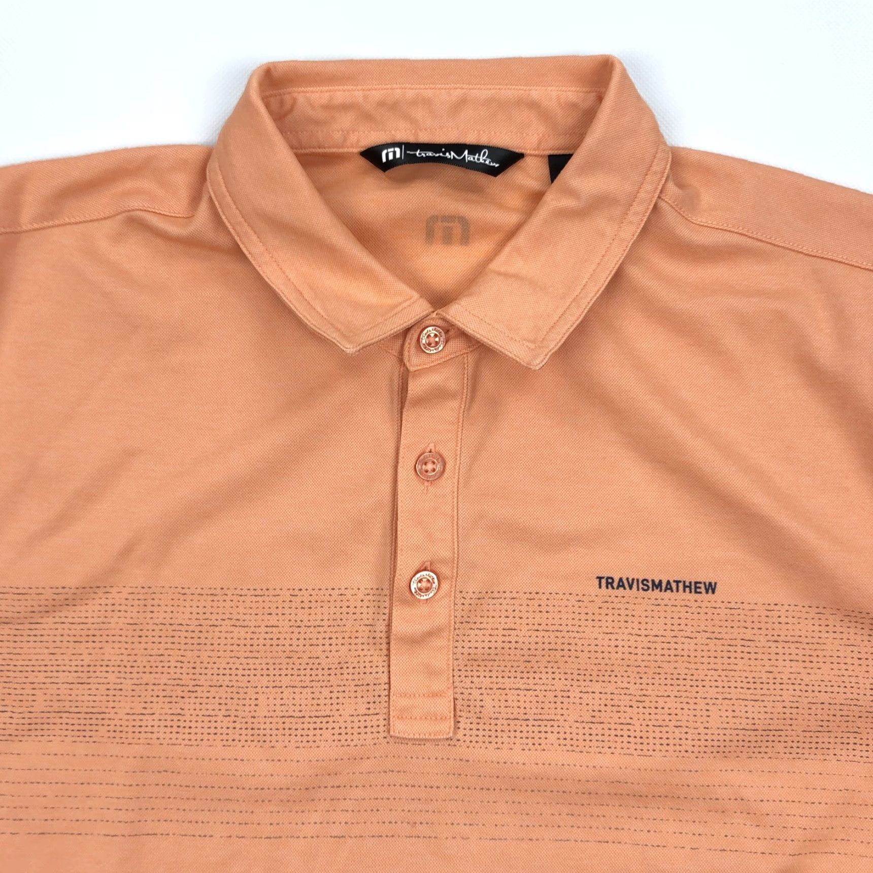 TravisMathew TravisMathew Men's L Polo Shirt Pinehurst 1895 Peach Orange Golf Performance Embroidery Logo Pattern Short Sleeve Shirt Mens Size US L / EU 52-54 / 3 - 2 Thumbnail