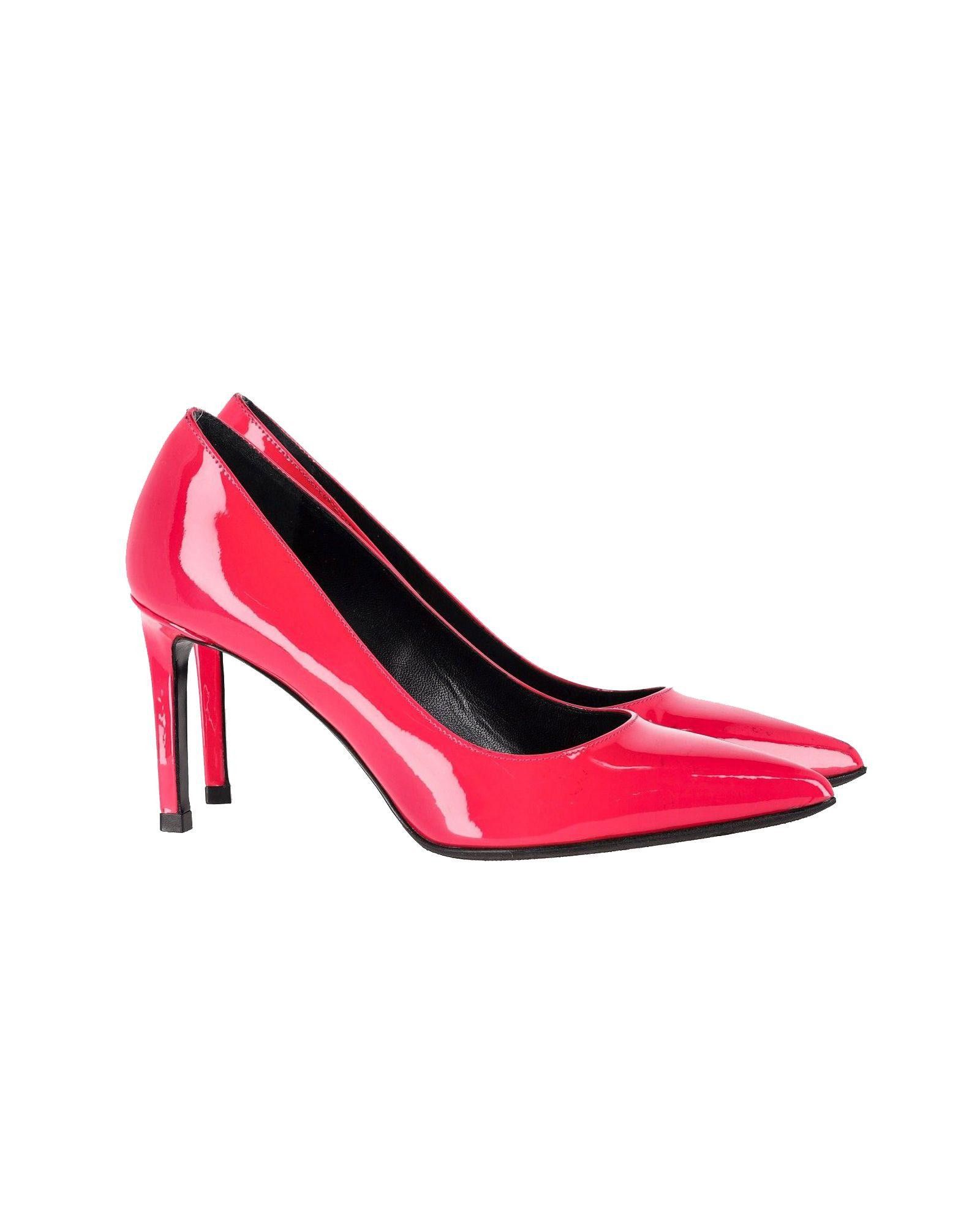 image of YVES Saint Laurent Bold Fuchsia Pink Patent Leather Pointed-Toe Pumps Shoes, Women's (Size 4)