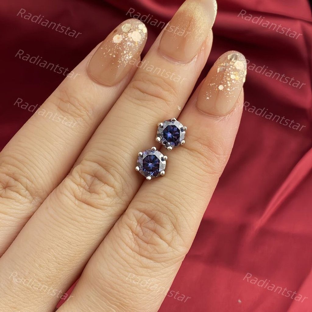 Other NEW 2ct. Imperial Purple Moissanite Solitaire Stud Earrings Size ONE SIZE - 2 Thumbnail
