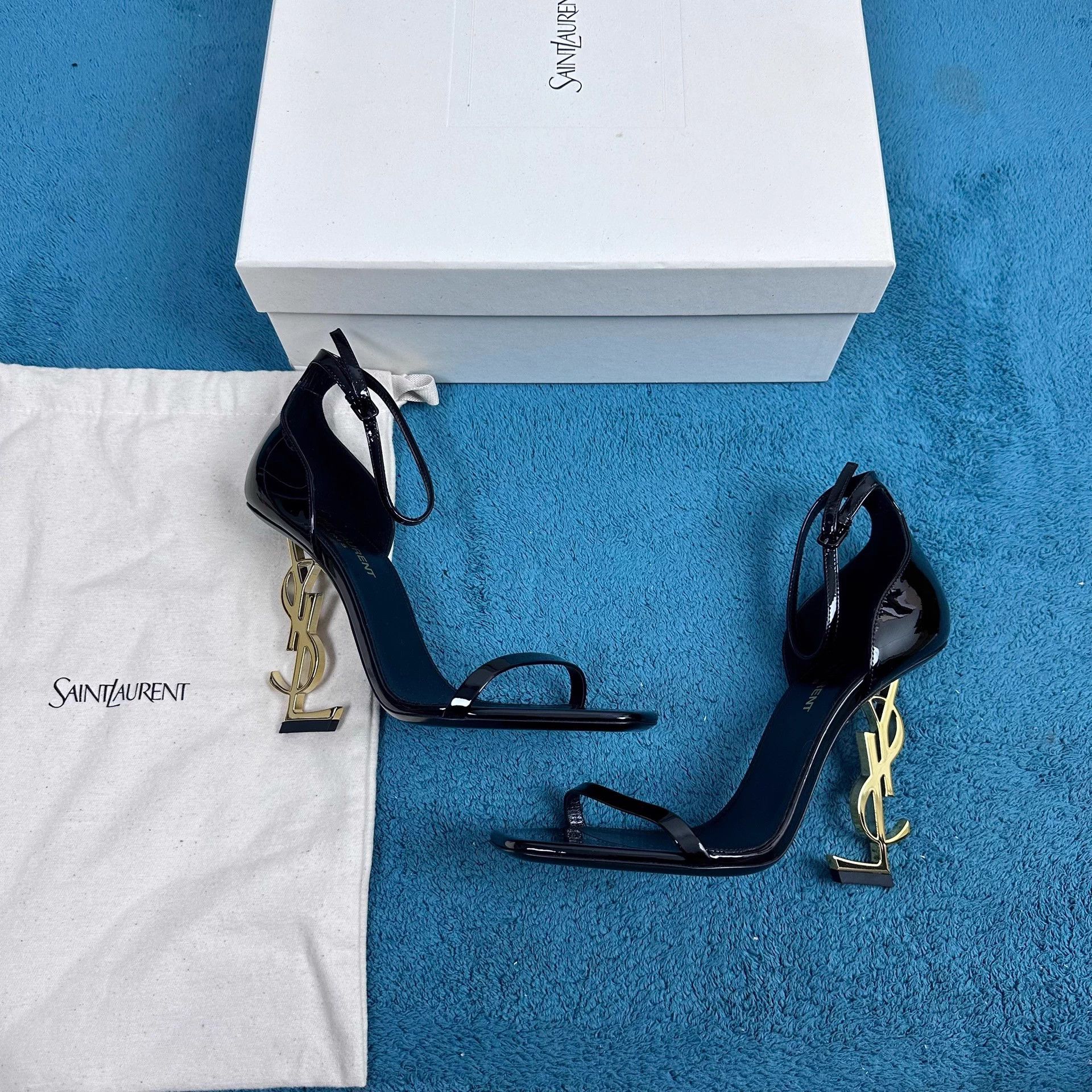 Saint Laurent Paris Saint Laurent Opyum Patent Gold Unique Heel Black 38 Size US 7 / IT 37 - 2 Thumbnail