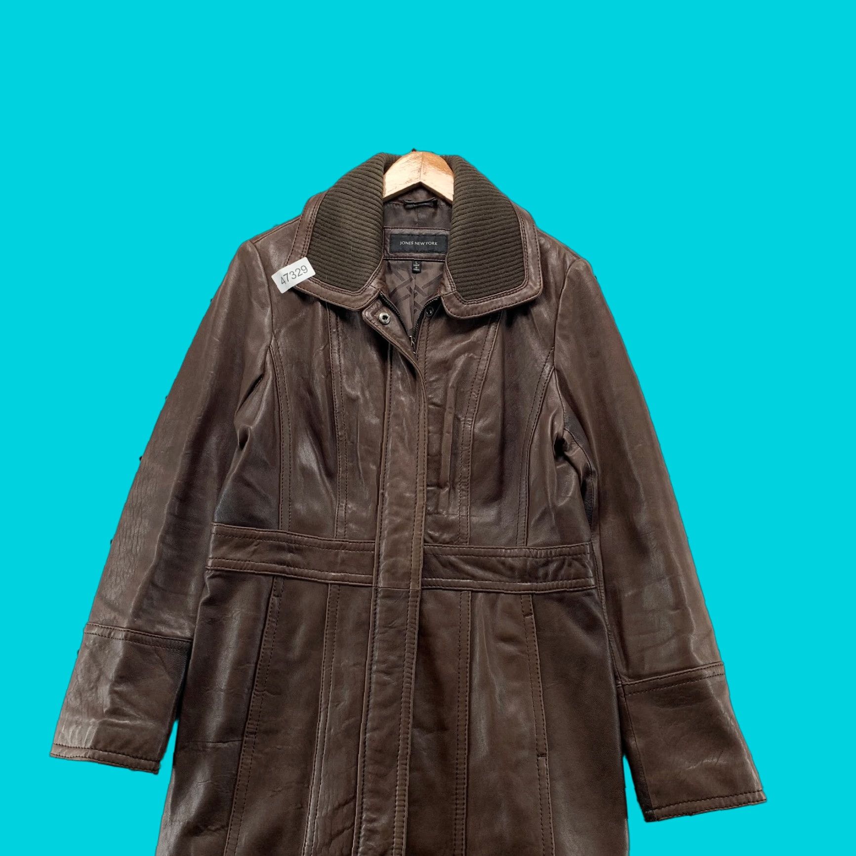 Jones New York Jones New York Leather Coat Womens Large Brown Belted Collared Genuine Coat Size L / US 10 / IT 46 - 1 Thumbnail