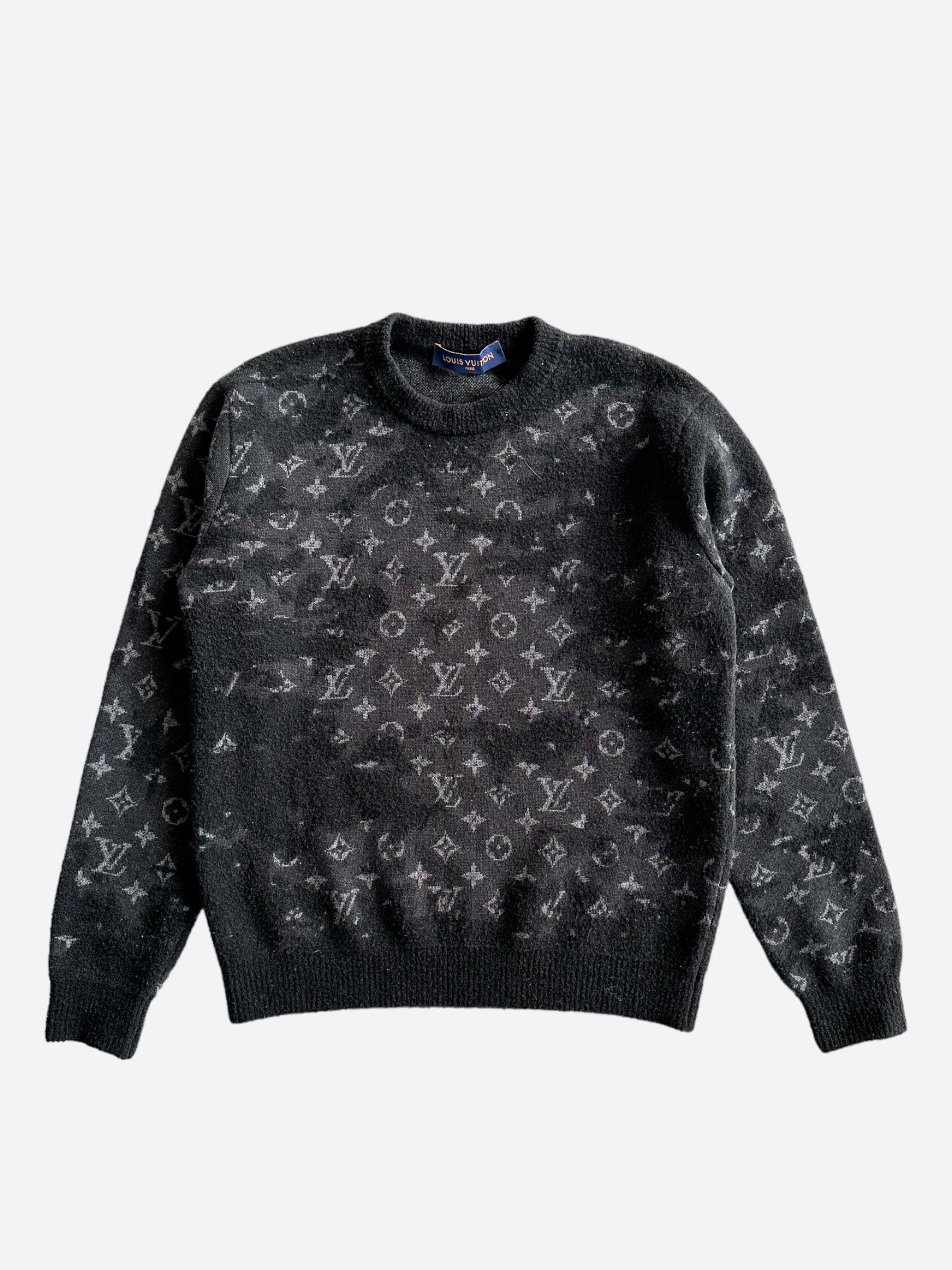 image of Louis Vuitton Black Distressed Monogram Sweater, Men's (Size Small)