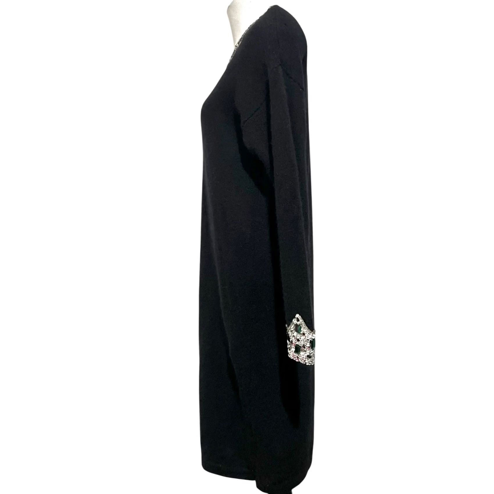 Etro VINTAGE Outlander Sweater Dress Dress Medium Black Wool Angora Bling Midi Retro 90s Womens Beaded Rhinestone 80s 90s Size M / US 6-8 / IT 42-44 - 5 Thumbnail