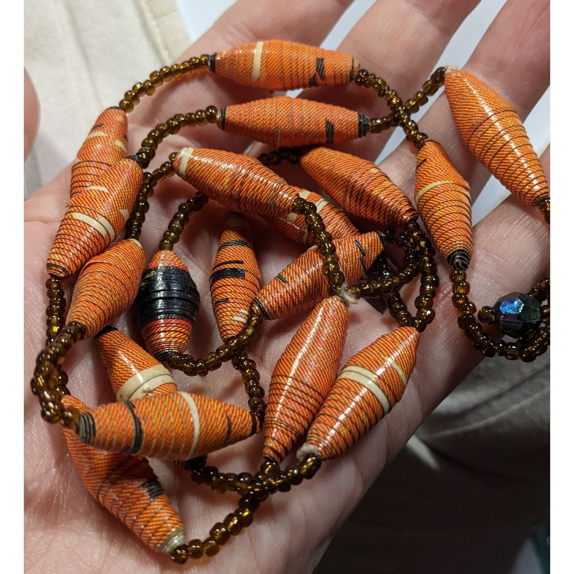 Other Retro Rolled Paper Bead And Glass Orange And Brown Necklace Size ONE SIZE - 6 Thumbnail
