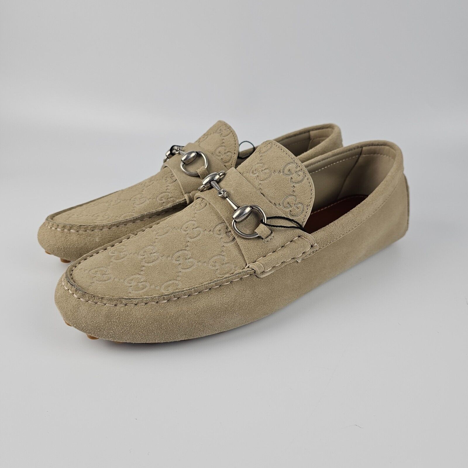 GUCCI $895 Men's Oatmeal GG Suede Horsebit Loafers
