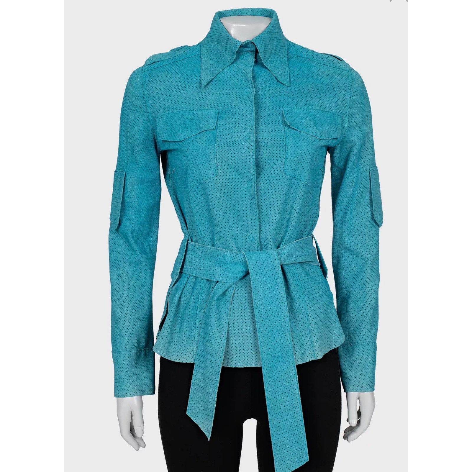 Dolce & Gabbana Dolce & Gabbana Perforated Leather Shirt - Light Blue, M Size M / US 6-8 / IT 42-44 - 1 Thumbnail