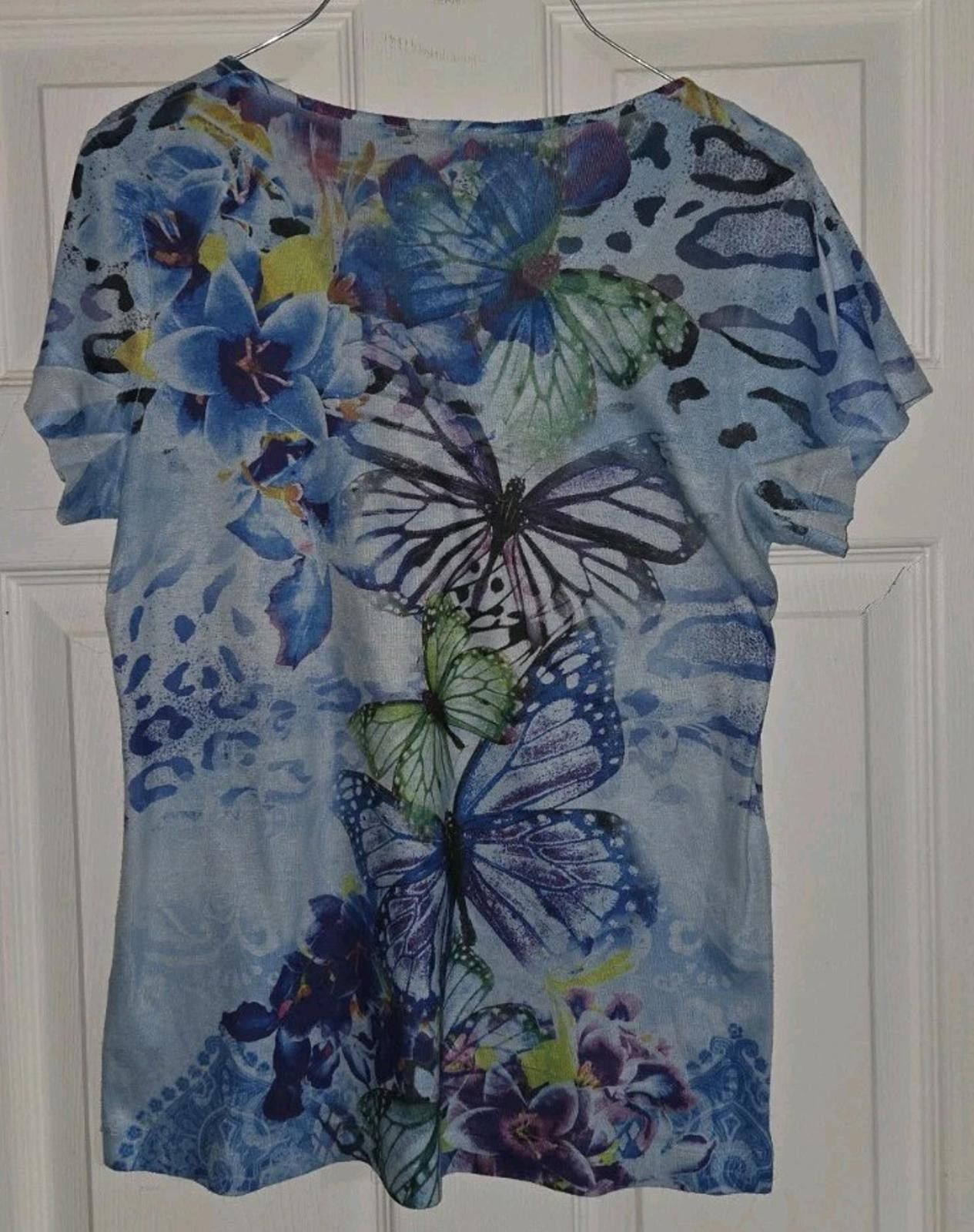 Apt. 9 APT. 9 Colorful Blue Green Butterfly Floral Print Blouse Top Size L / US 10 / IT 46 - 9 Thumbnail