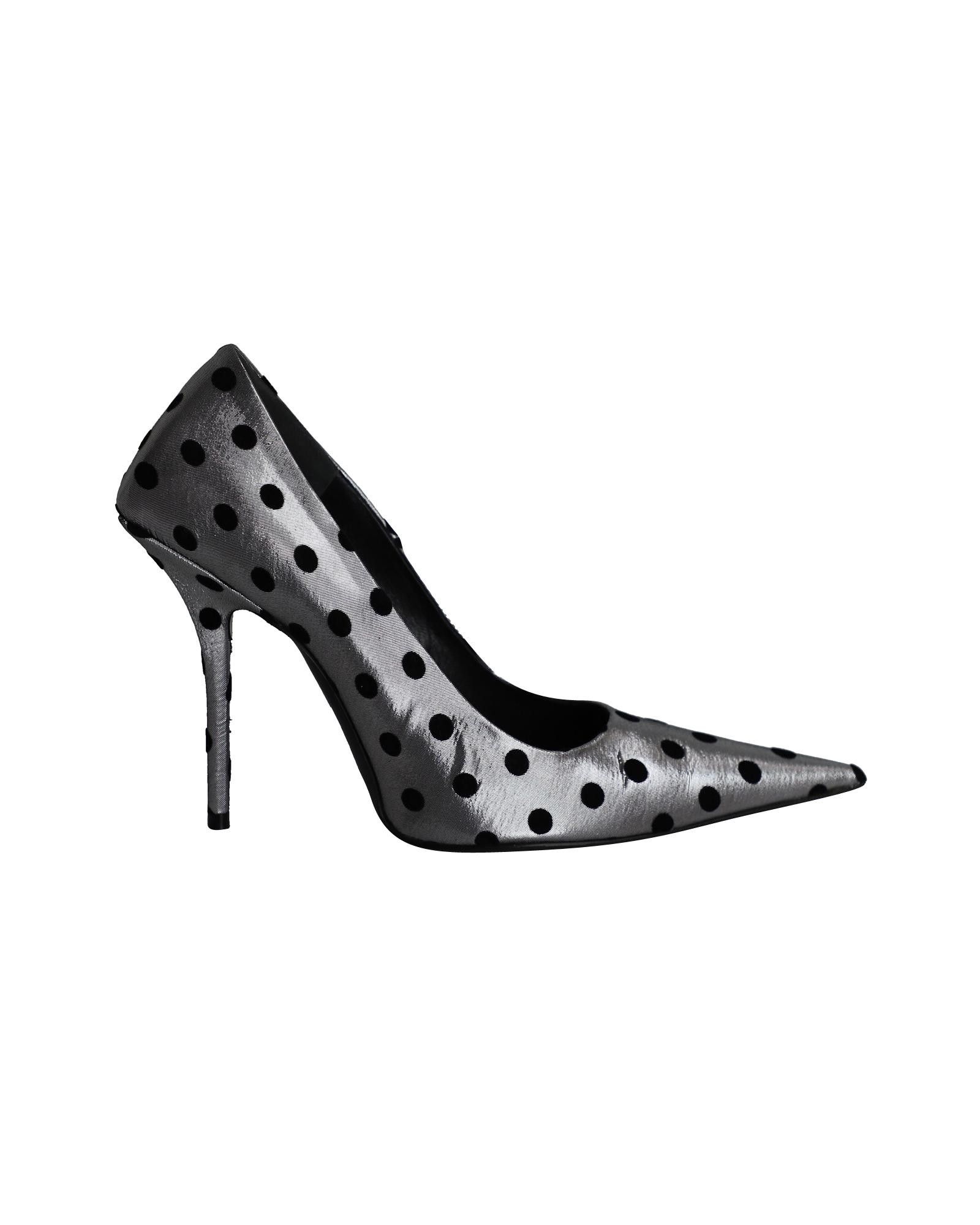 image of Balenciaga Polka-Dot Flocked Lame Pumps In Silver Polyester Shoes, Women's (Size 7)