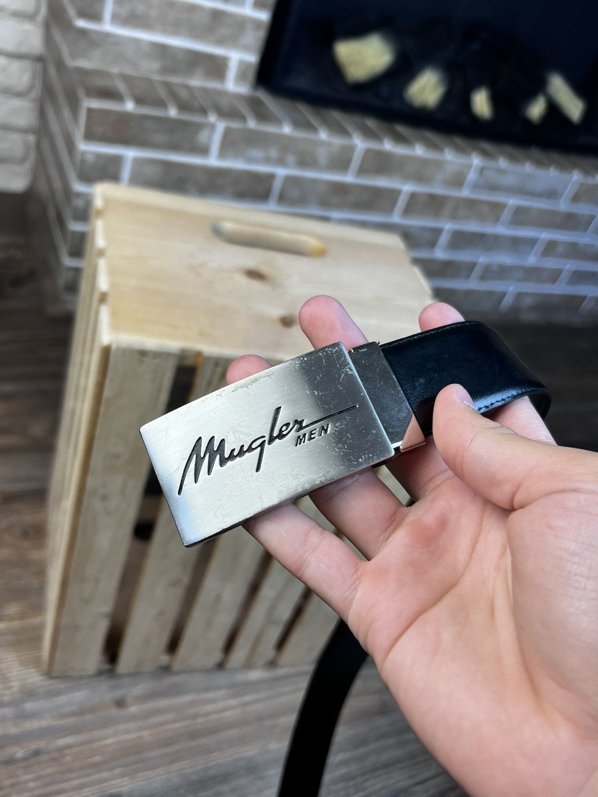 Thierry Mugler × Vintage Mugler Men Black Leather Belt Size ONE SIZE - 4 Thumbnail