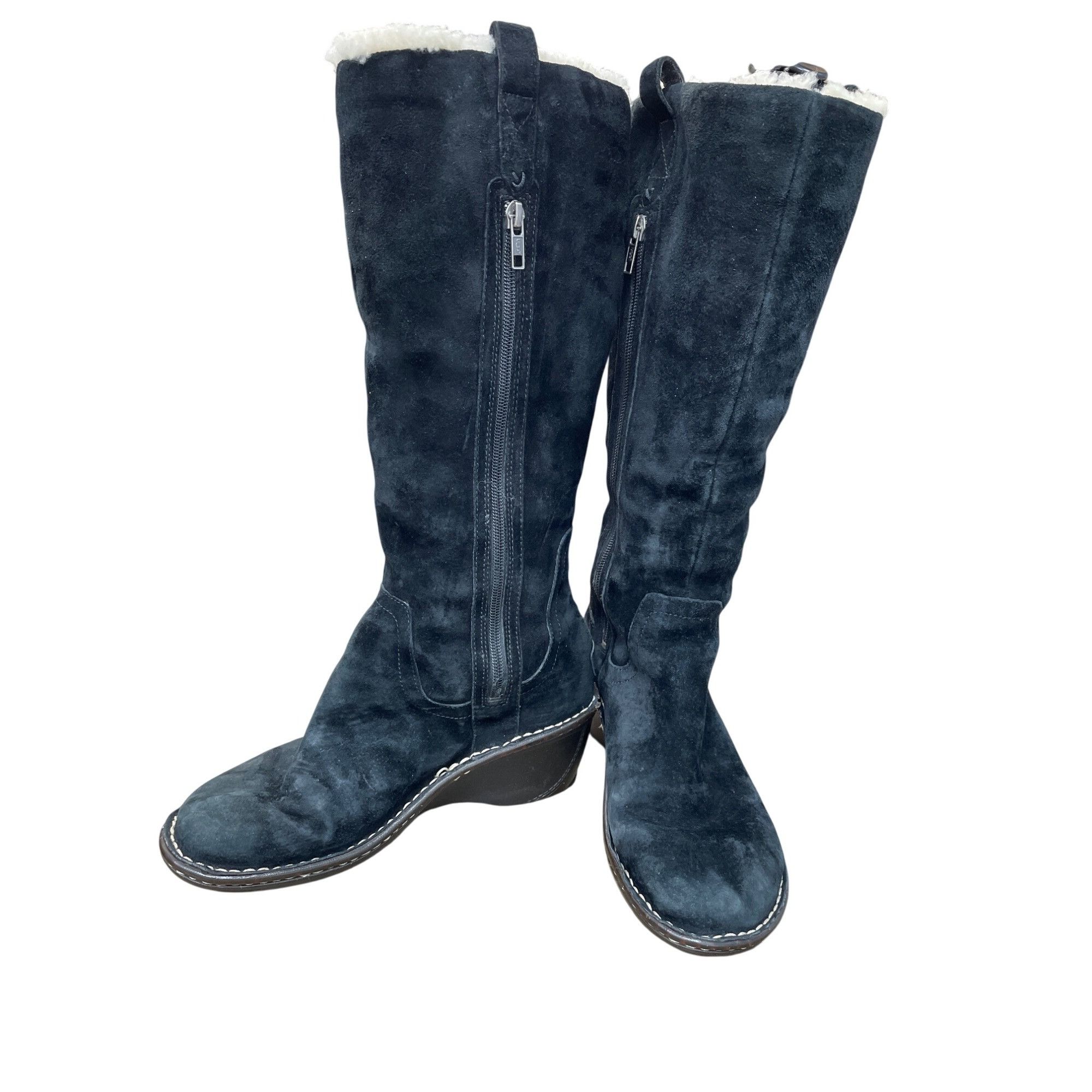 Ugg UGG Australia Womens Black Leather Sheep Lined Knee Winter B Size US 9 / IT 39 - 2 Thumbnail
