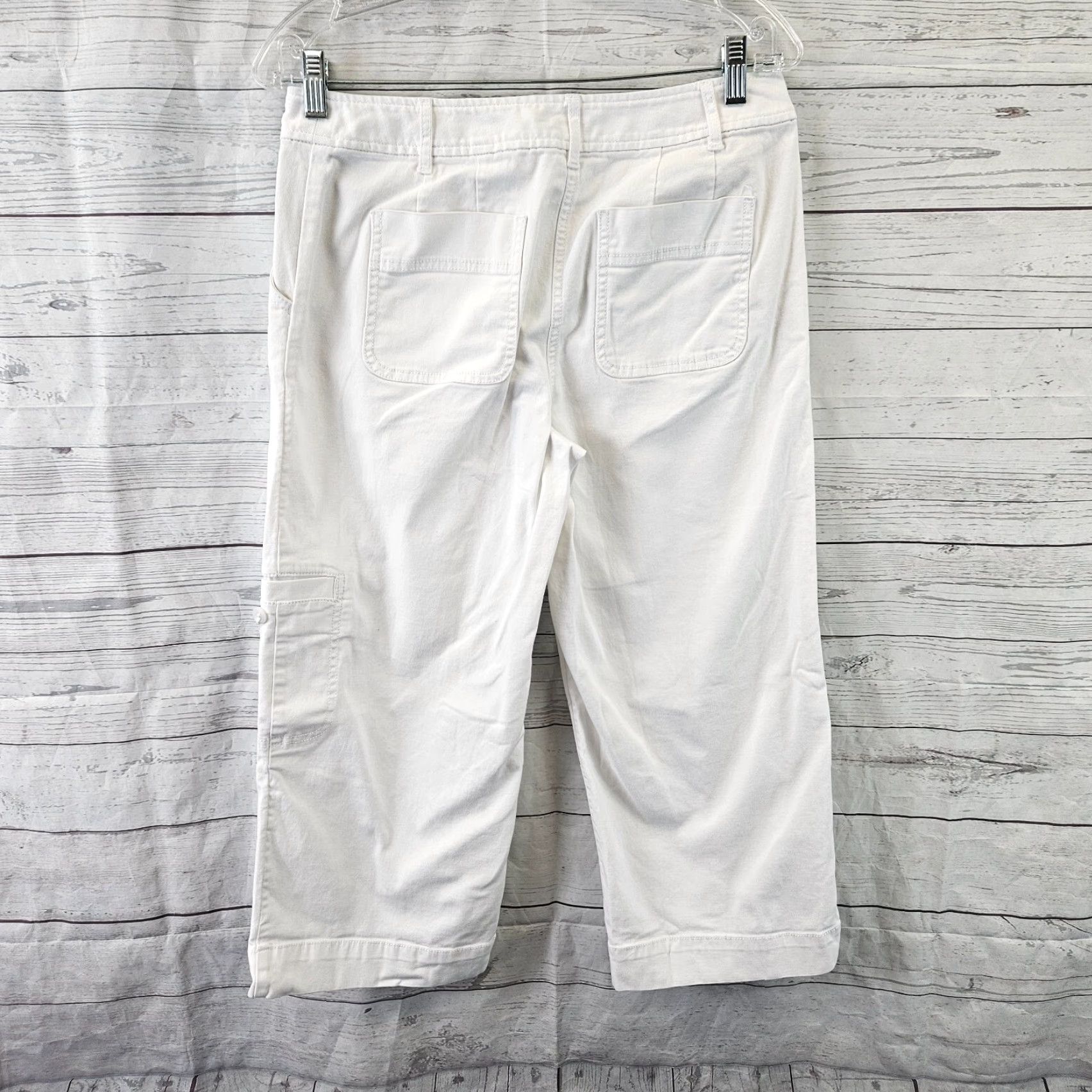 J. Jill J. Jill Womens Cropped Pants 6 White Cotton Blend Mid Rise Flat Front Zip Size 28" / US 6 / IT 42 - 3 Thumbnail