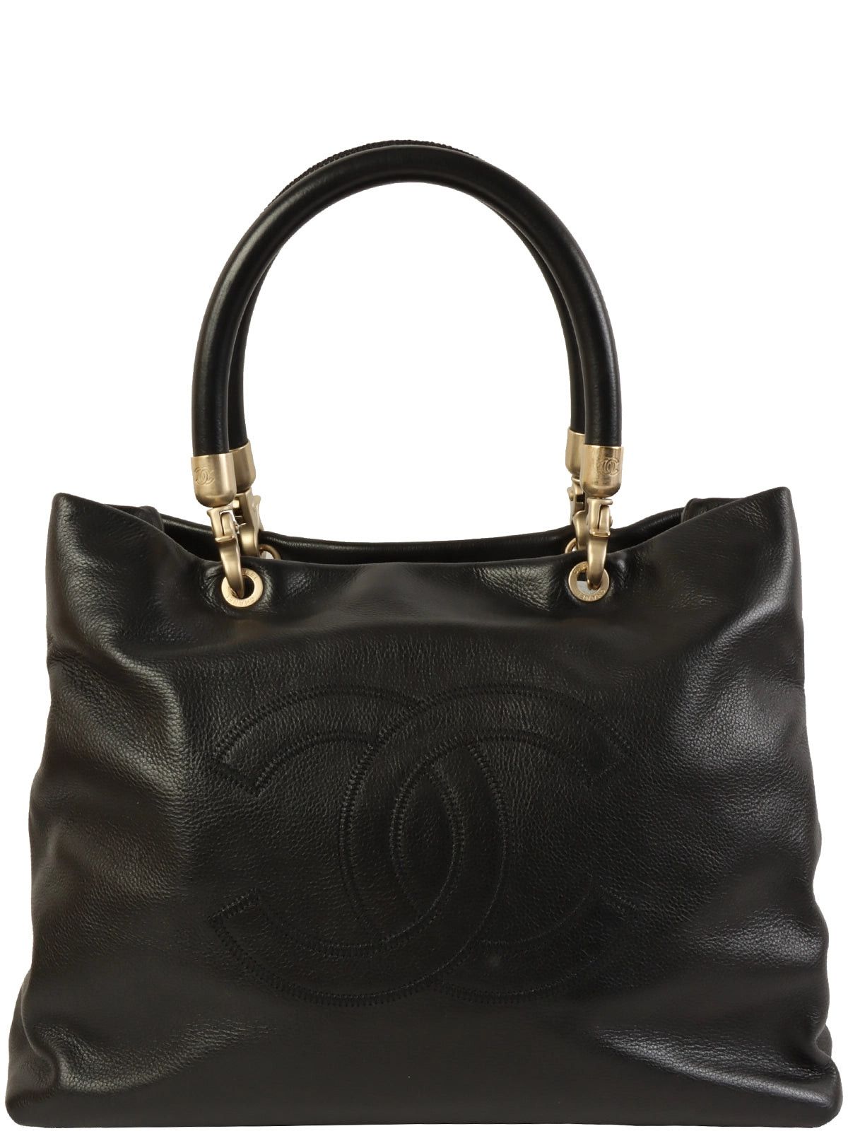 image of Chanel Around 2003 Made Cc Mark Stitch Tote Bag Black, Women's