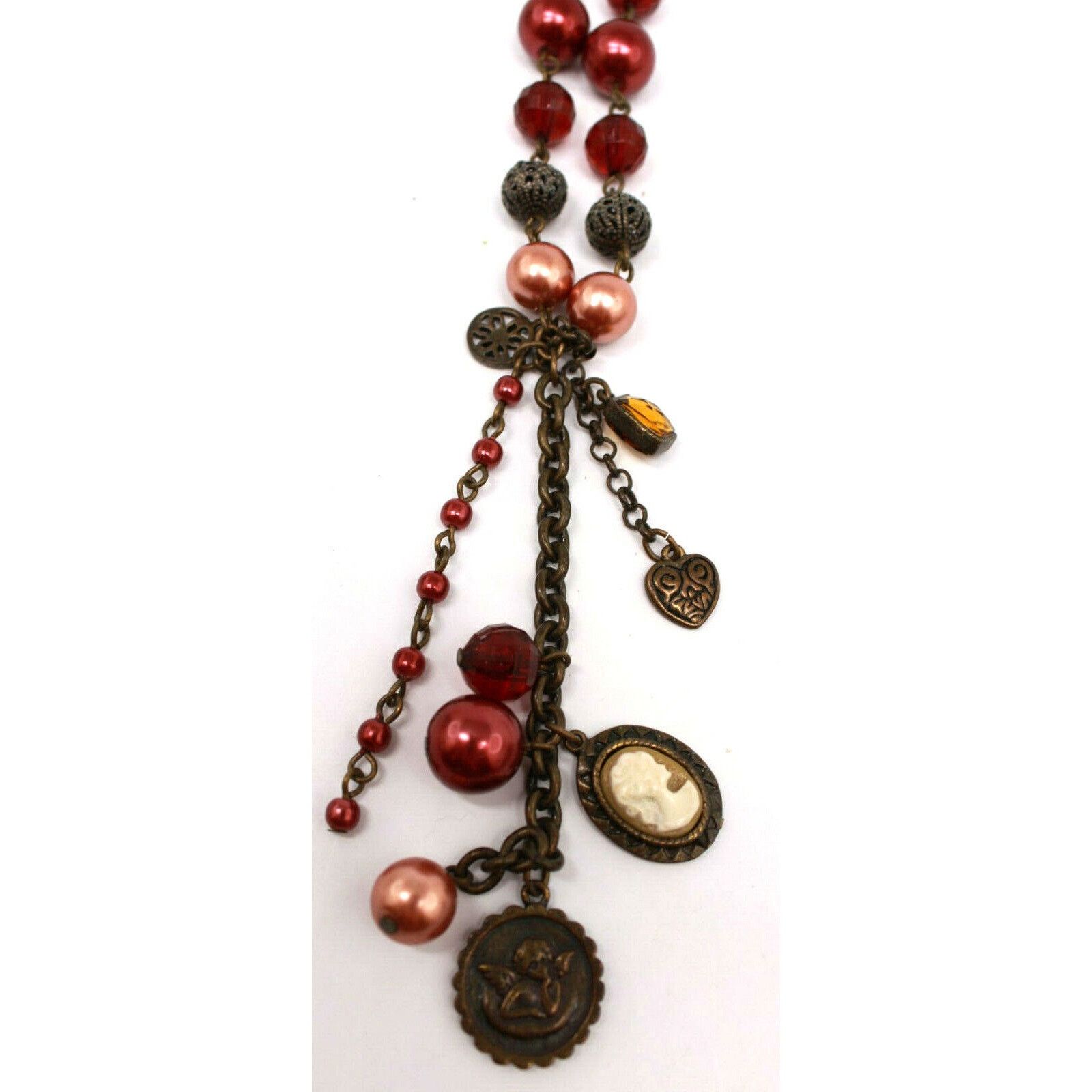 Other Vintage Dangle Charm Bead Necklace Burgandy Pink Size ONE SIZE - 2 Thumbnail