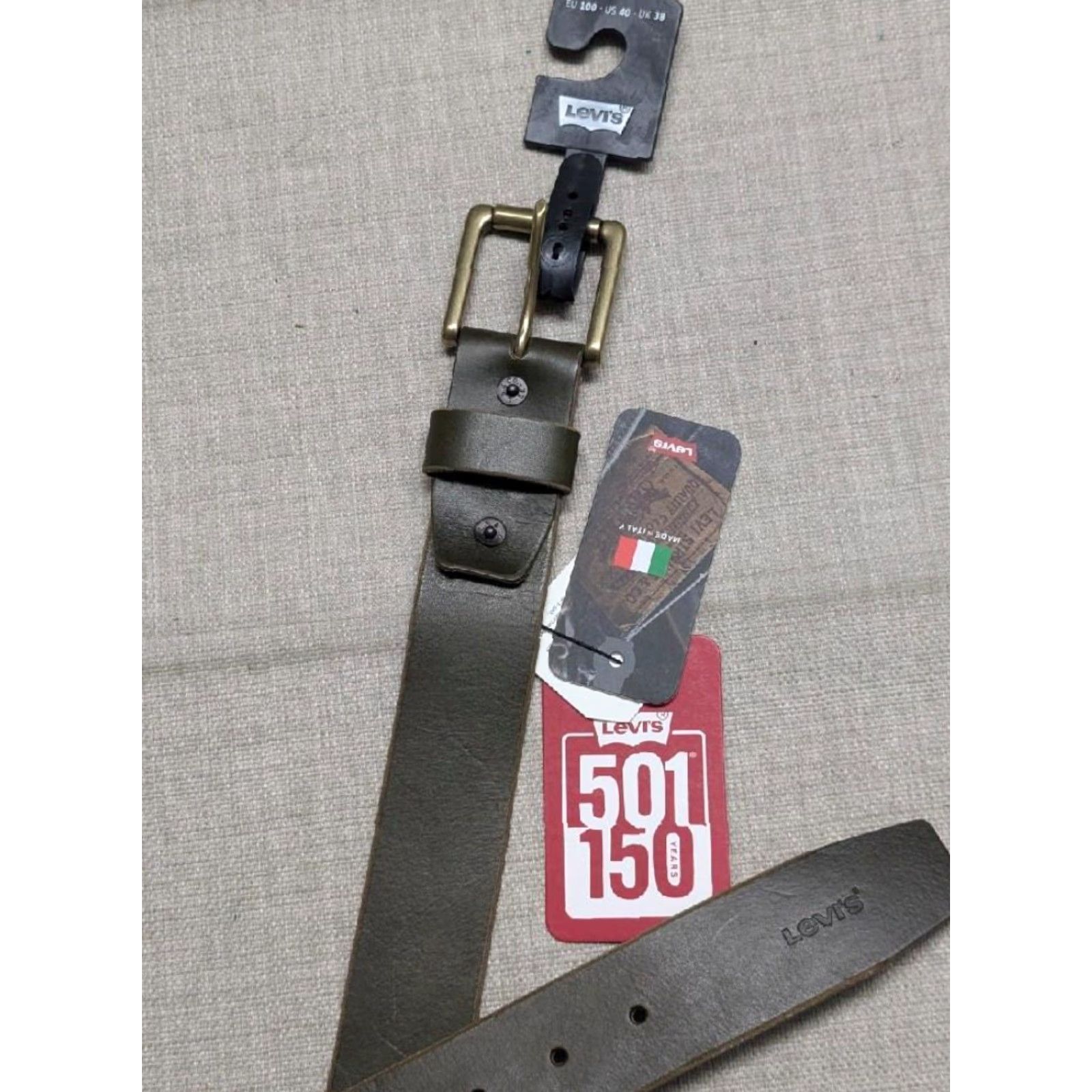 Levi's VINTAGE Levi's belt Leather cowhide 40 ITALY NWT brown/green dress Work belt Mens 40 leather belt Size US 40 / EU 56 - 2 Thumbnail
