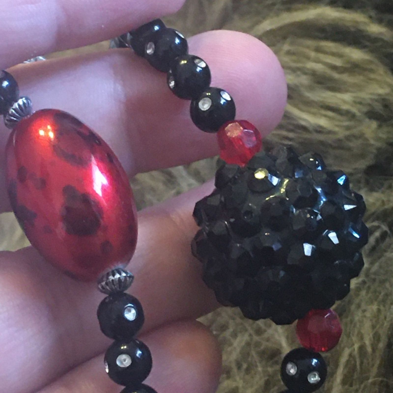 Jewelry Red black and silver beaded long necklace Size ONE SIZE - 8 Thumbnail