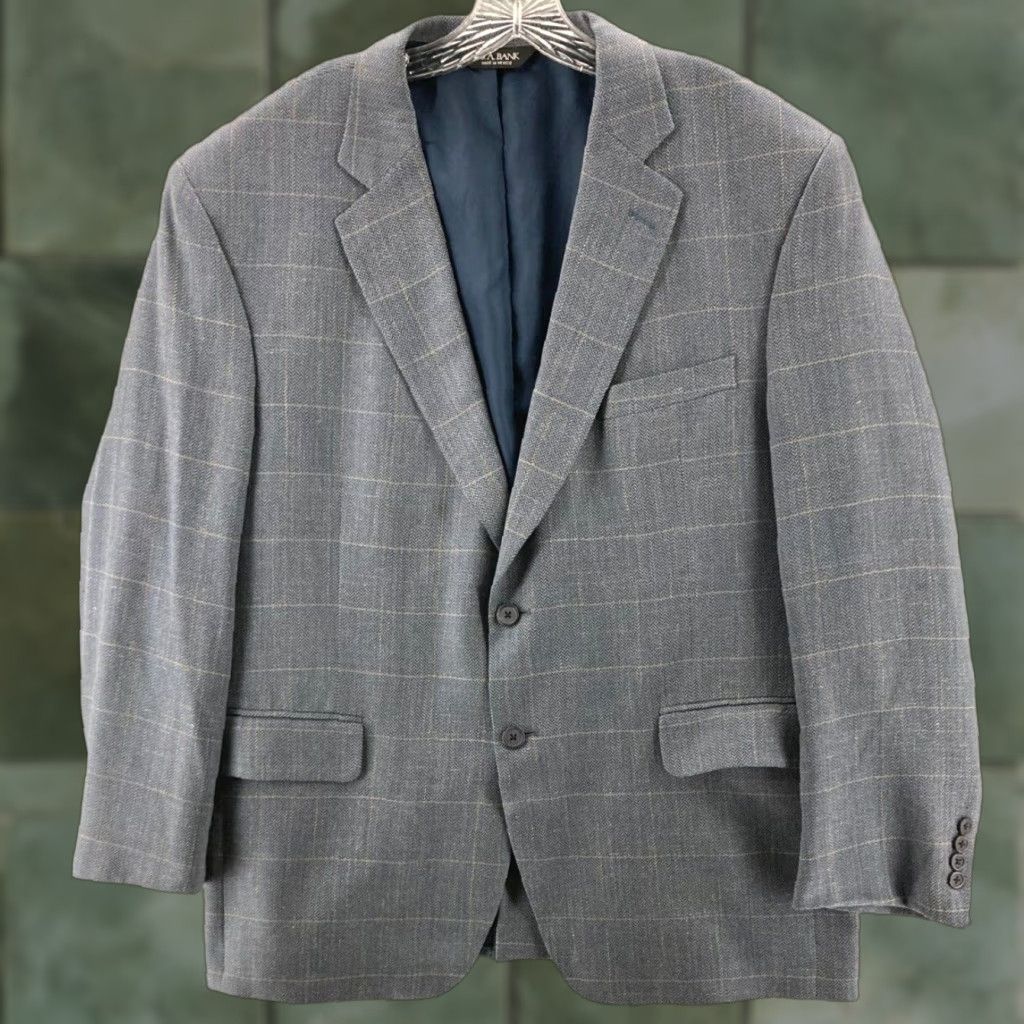 Jos. A. Bank VINTAGE Jos. A. Bank Blazer Mens 44S Grey Herringbone Silk Wool Blend 2 Piece 2-Button Front 44 Chest Regular Mens Blazer Grey Vintage 90s Size 44R - 1 Thumbnail