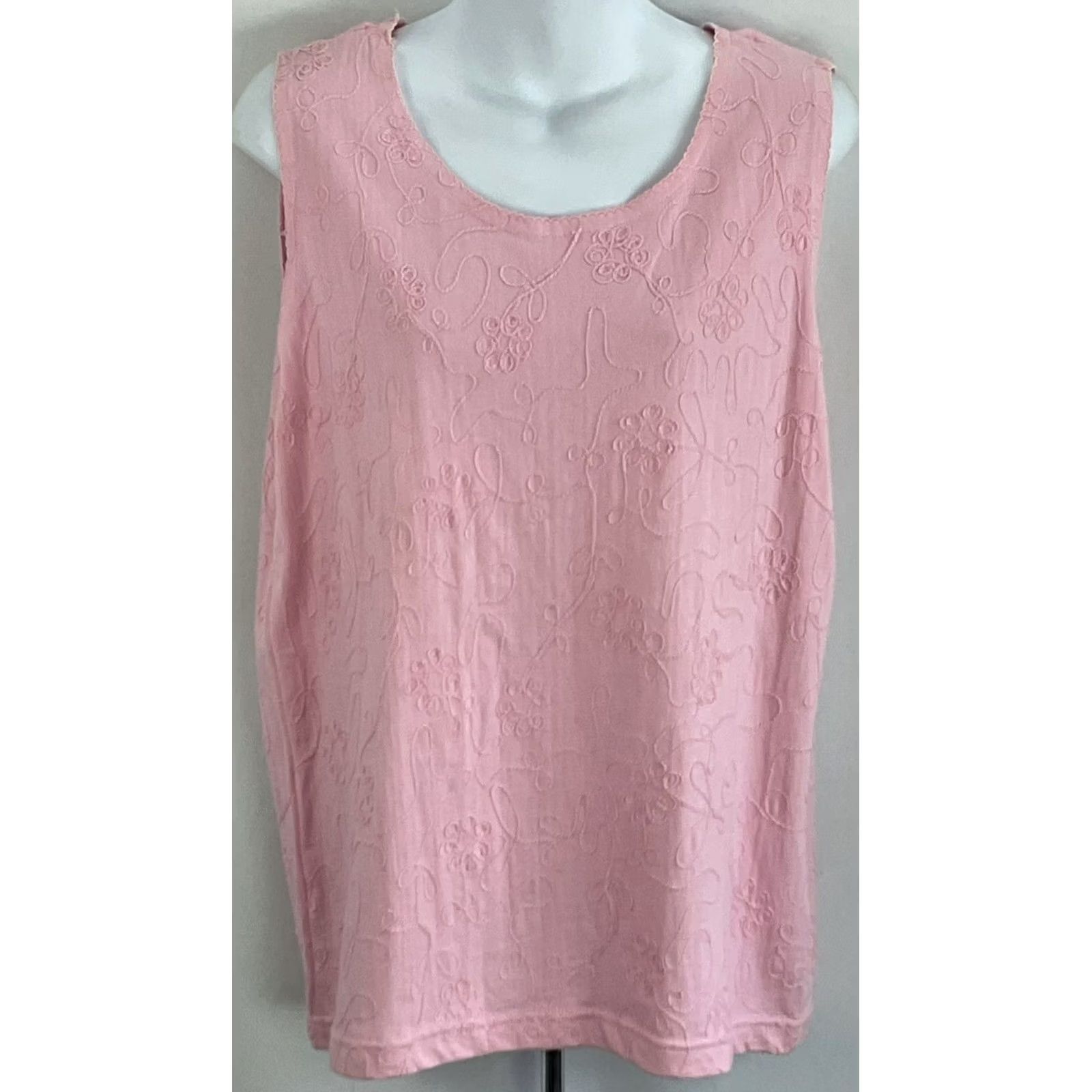 Pinko VINTAGE Northern Isles Tank Shirt Womens L Pink Floral Embroidered Sleeveless Scoop Neck 90s Fairy Size L / US 10 / IT 46 - 5 Thumbnail