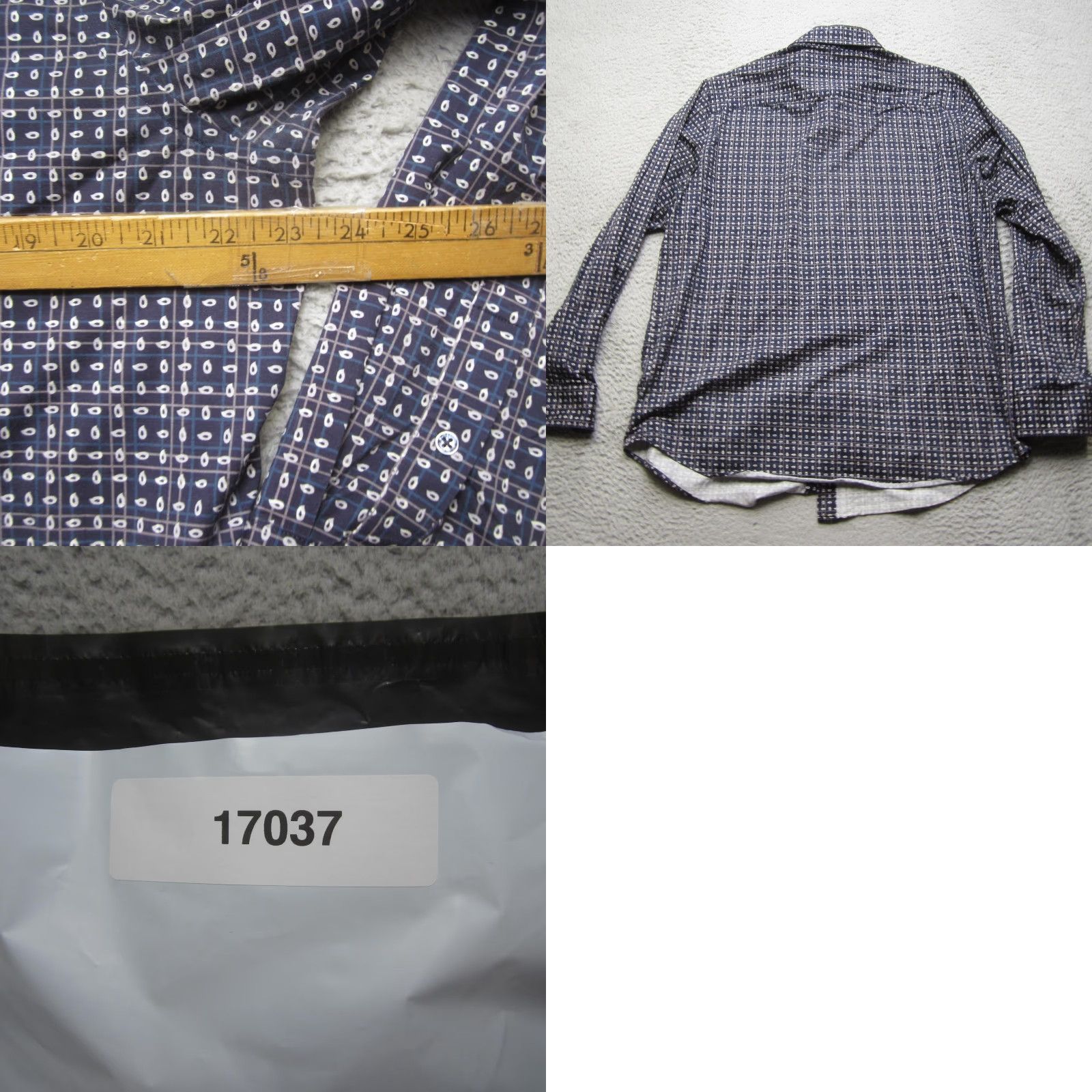 BUGATCHI Bugatchi Shirt Mens L Blue Geometric OoohCotton Tech Stretch Button Up Shirt Button-Up Long Sleeve Size US L / EU 52-54 / 3 - 9 Thumbnail