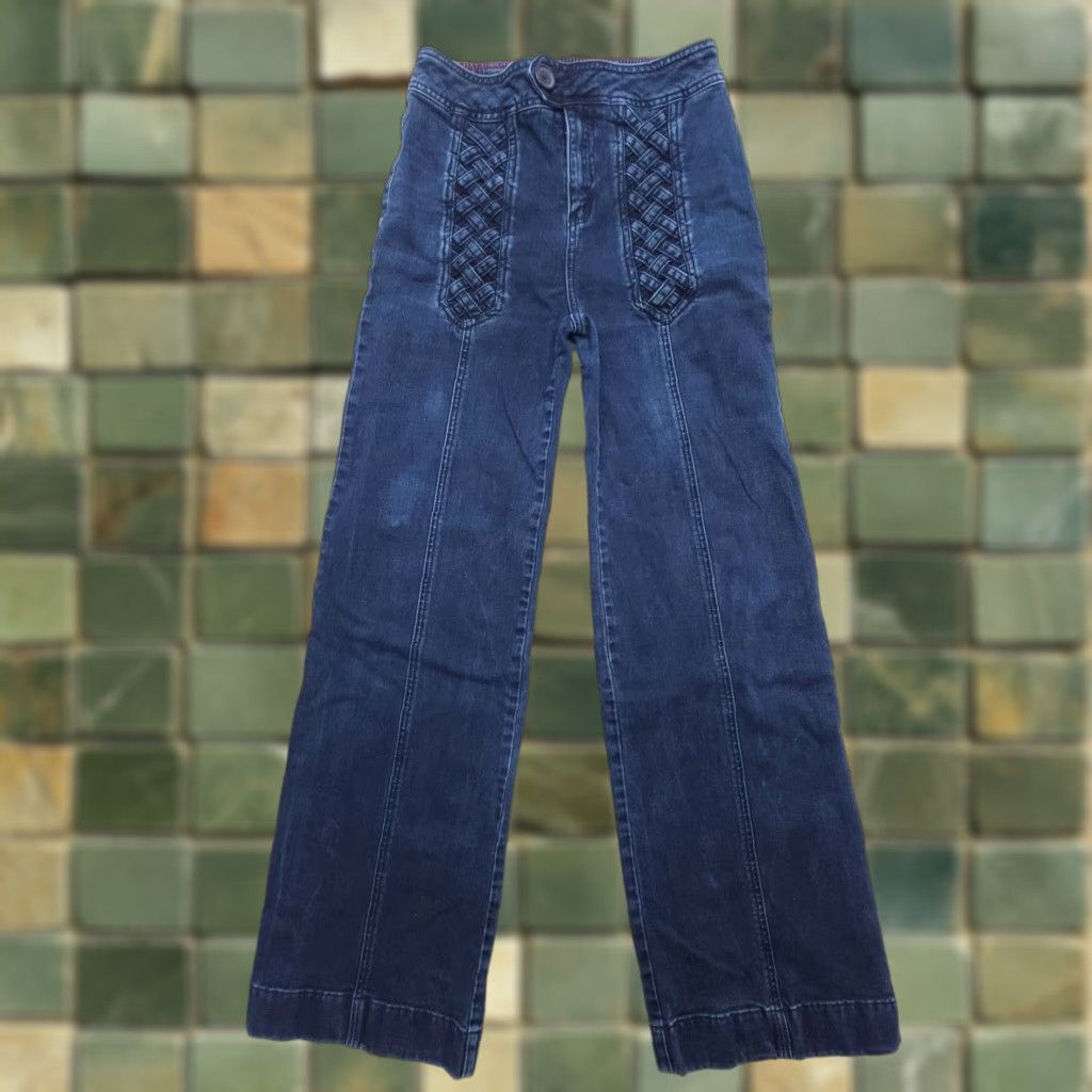 Flux Lux Jeans Dark Wash High Rise Wide-Leg 6 Boho Vintage Hippie Festival Women Jeans Size 6 Lux Dark Wash Bohemian 2000s Size 28" / US 6 / IT 42 - 1 Thumbnail