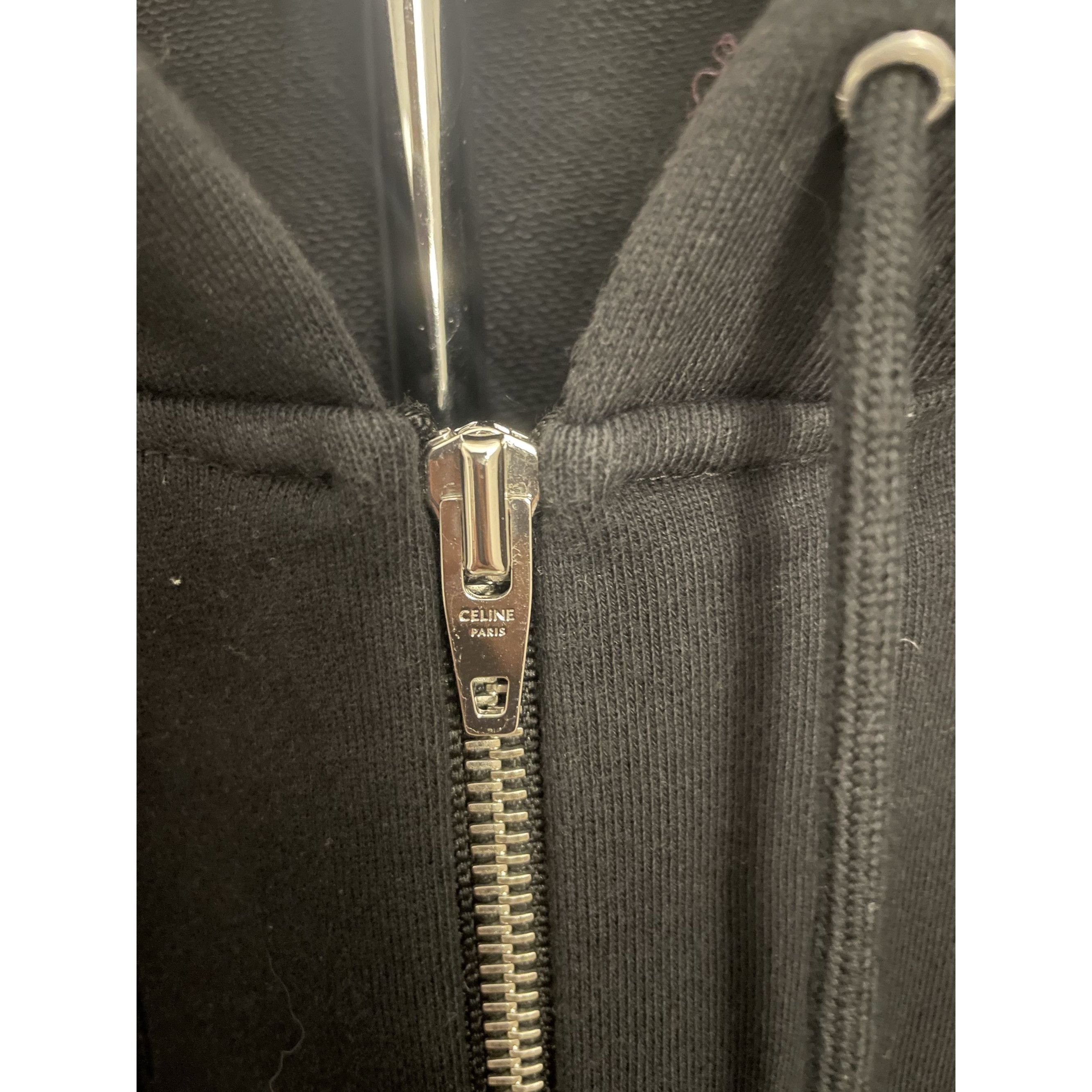 Celine Celine Black Zip-Up Hoodie With Drawstring Hood & Pocket Det Size S / US 4 / IT 40 - 6 Thumbnail