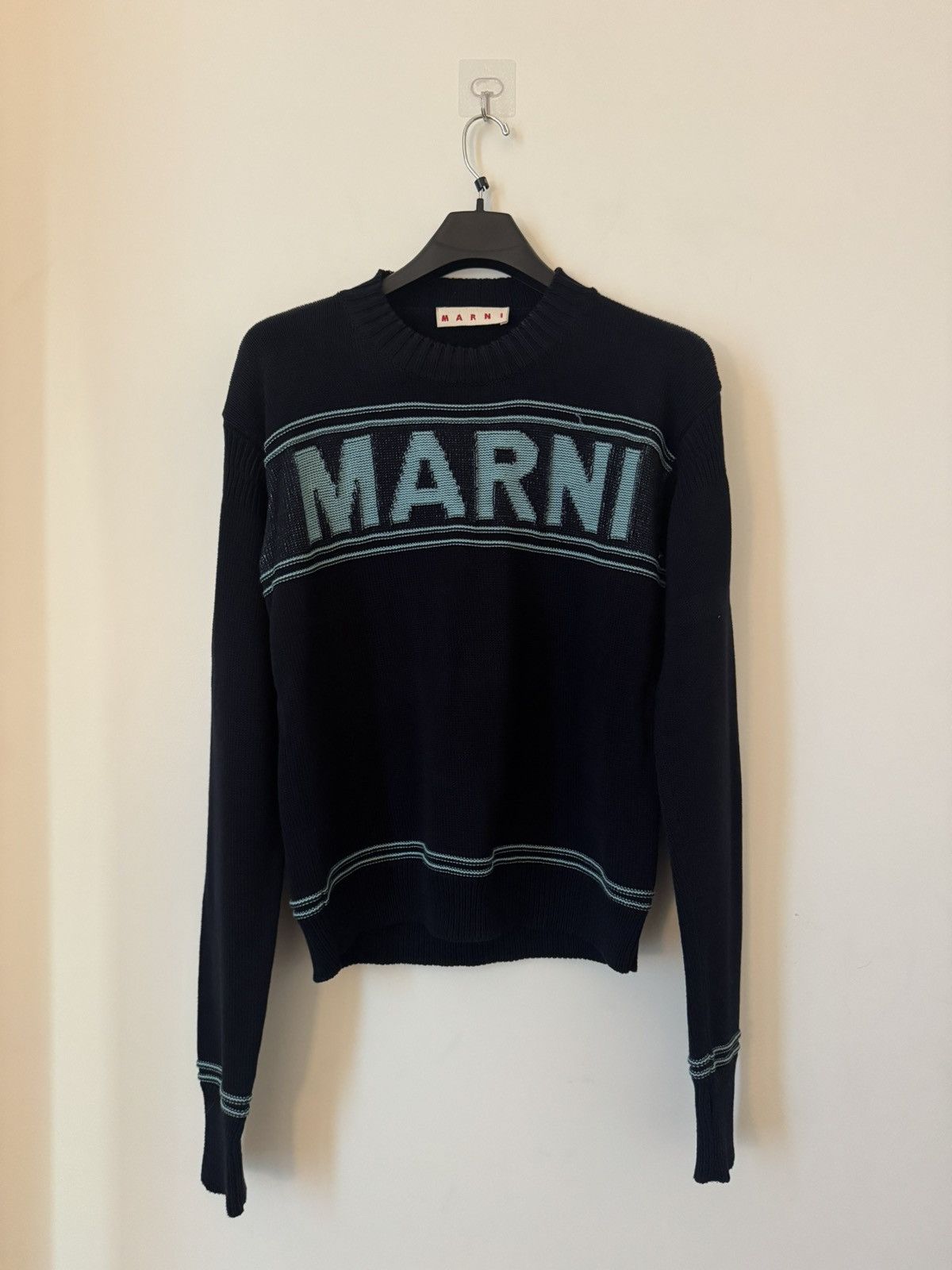Marni Marni Navy Blue Logo Knit Sweater (L) Size US L / EU 52-54 / 3 - 1 Thumbnail