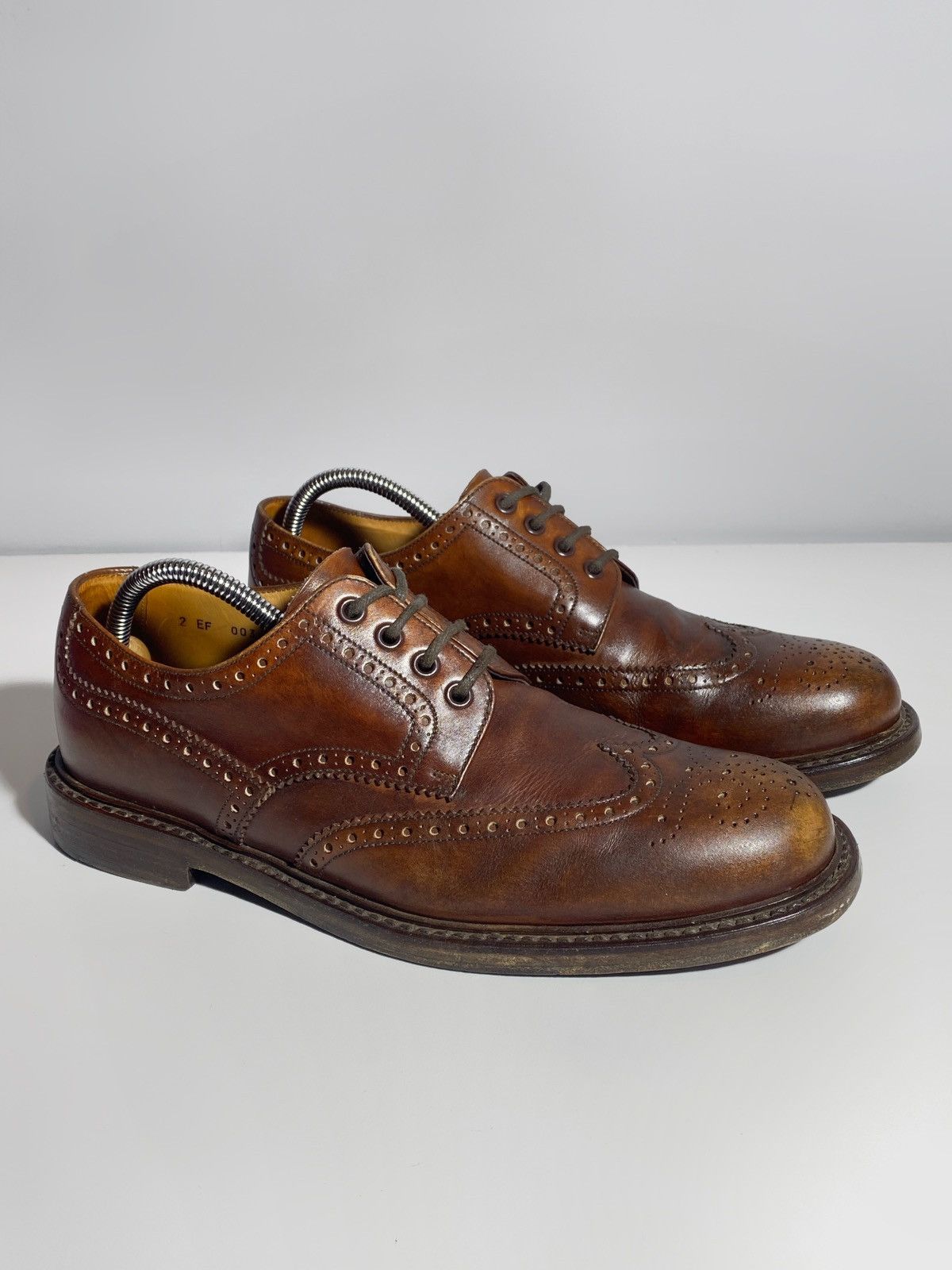 image of Prada Brown Leather Oxford Brogue Shoes, Men's (Size 8)