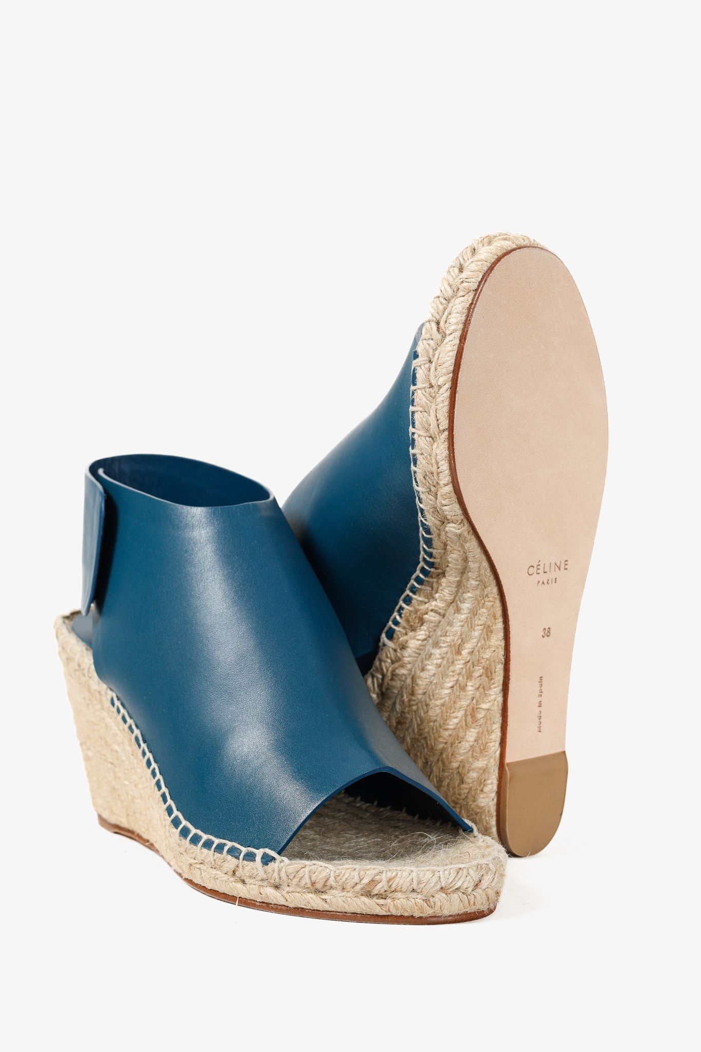 Celine Celine Blue Leather Wedge Espadrilles Size US 7.5 / IT 37.5 - 4 Thumbnail