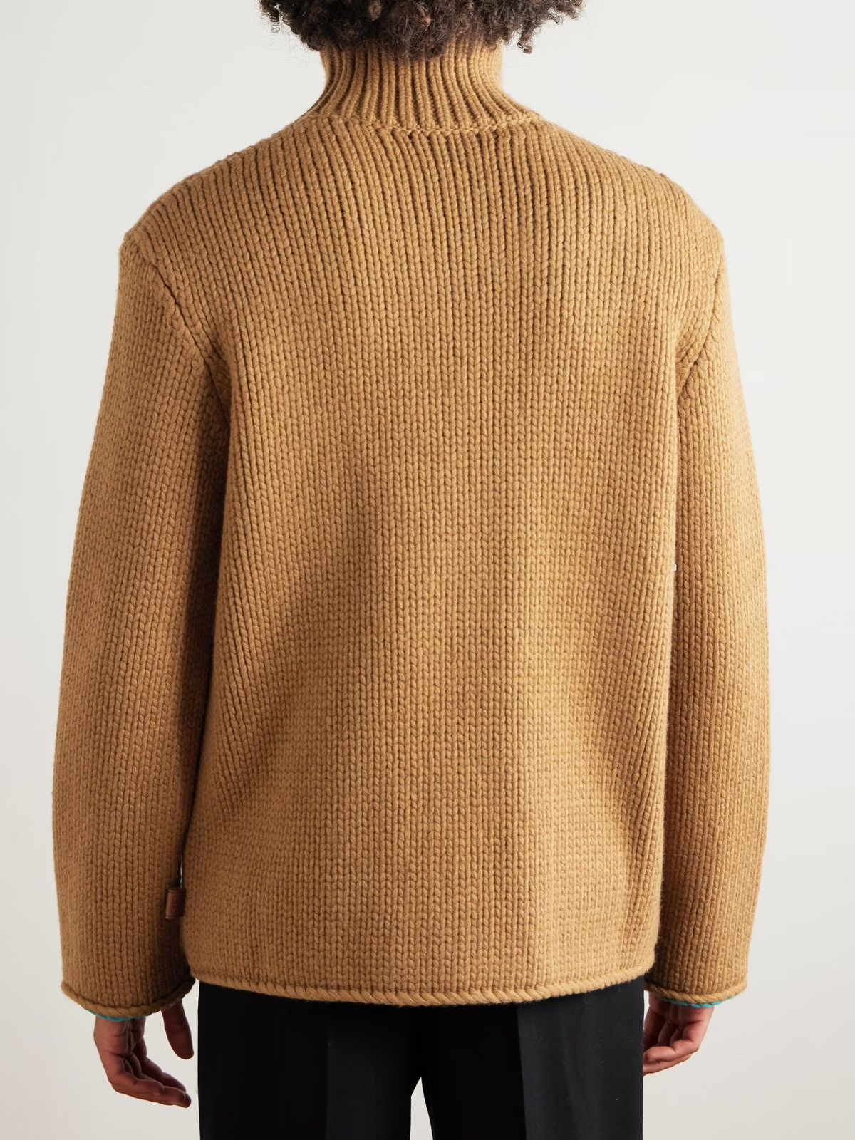 Loewe LOEWE Suede-Trimmed Wool Rollneck Sweater Brown L Size US L / EU 52-54 / 3 - 3 Thumbnail