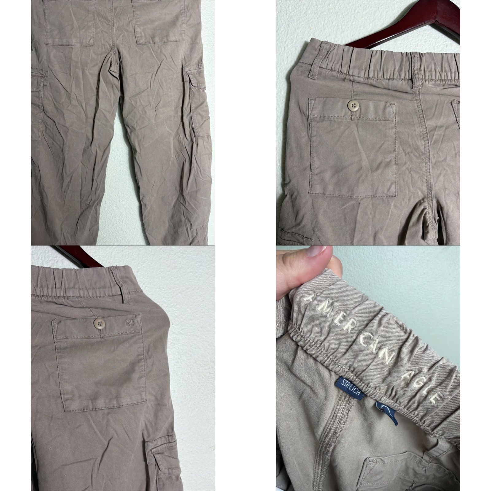 American Eagle Outfitters American Eagle Pants Womens 00 Short Khaki Mid Rise Wide Leg Baggy Cargo 28x30 Size 28" / US 6 / IT 42 - 9 Thumbnail